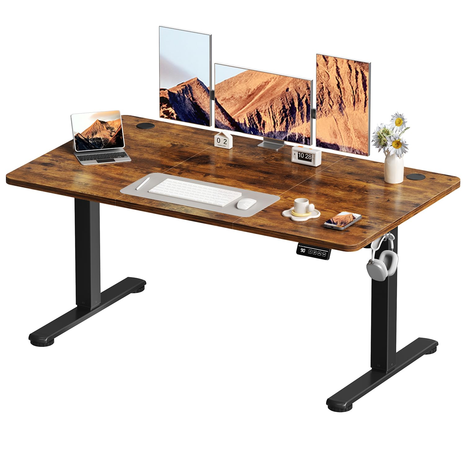 Devoko Höhenverstellbarer Schreibtisch, Elektrischer Schreibtisch Höhenverstellbar Tisch, Steh-Sitz Bürotisch, Computertisch mit Memory-Funktion, Stehpult, Standing Desk, Bürotisch,120 x 60 cm,Weiß