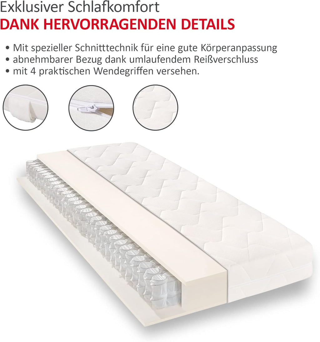 Matratzen Concord Taschenfederkernmatratze Sleepsy Kalio 100x200 cm, 7-Zonen Federkernmatratze, Matratze Härtegrad H2