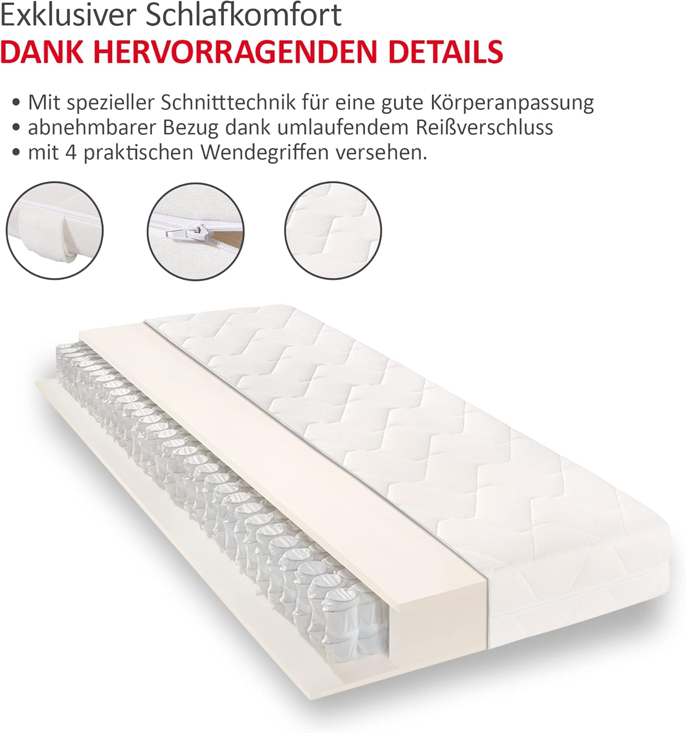 Matratzen Concord Taschenfederkernmatratze Sleepsy Kalio 100x200 cm, 7-Zonen Federkernmatratze, Matratze Härtegrad H2