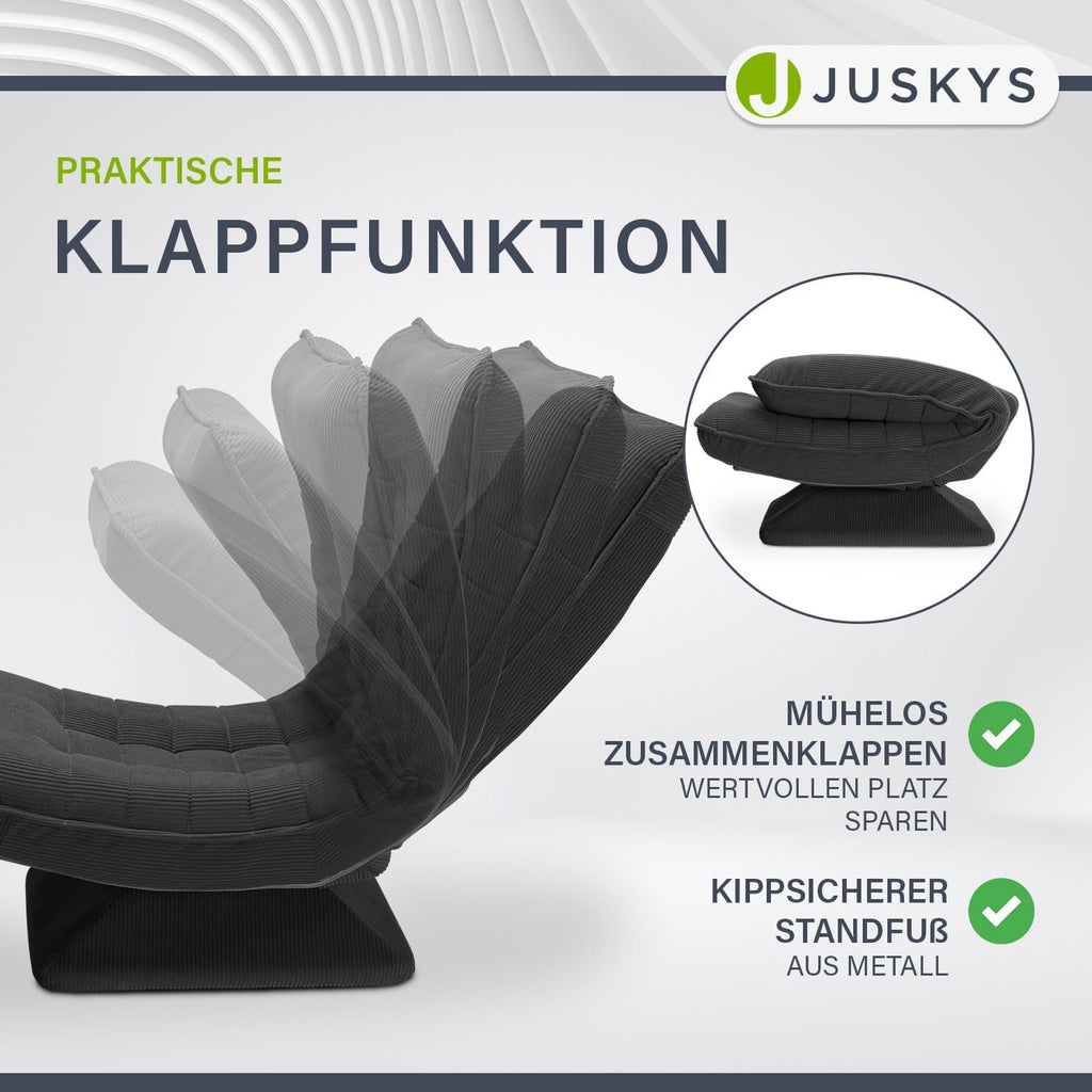 Juskys Relaxsessel Korsika - Ergonomisch & 360° drehbar, klappbar mit 5-lagiger Polsterung - Gemütlicher Cord Sessel für Wohnzimmer - Grau