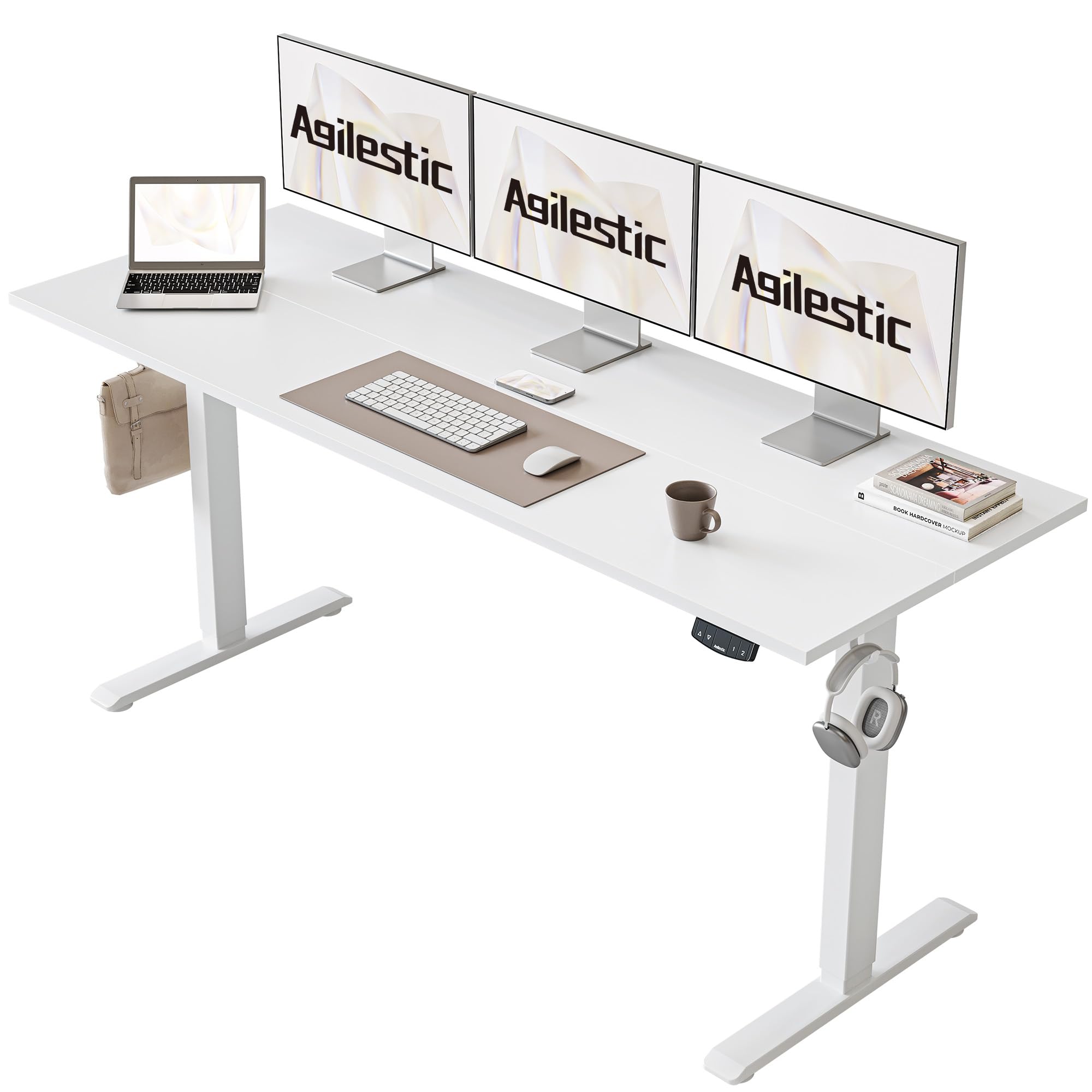 Agilestic Höhenverstellbarer Schreibtisch 120 x 60 cm, Stabiler Schreibtisch Höhenverstellbar Elektrisch mit Memory-Handsteuerung, Ergonomischer Steh-Sitz Tisch Computertisch, Weiß