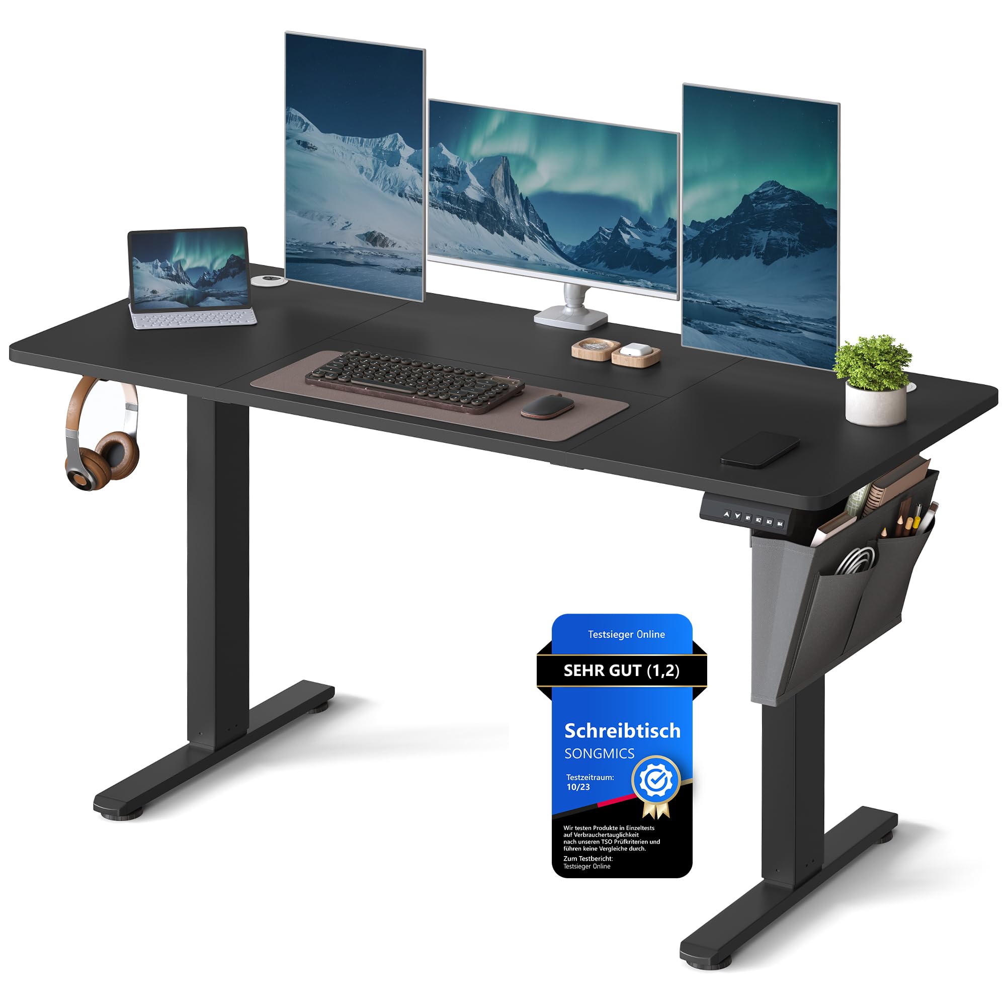 SONGMICS Höhenverstellbarer Schreibtisch elektrisch, 160 x 70 cm, stufenlos verstellbar, Memory-Funktion mit 4 Höhen, wolkenweiß LSD136W01