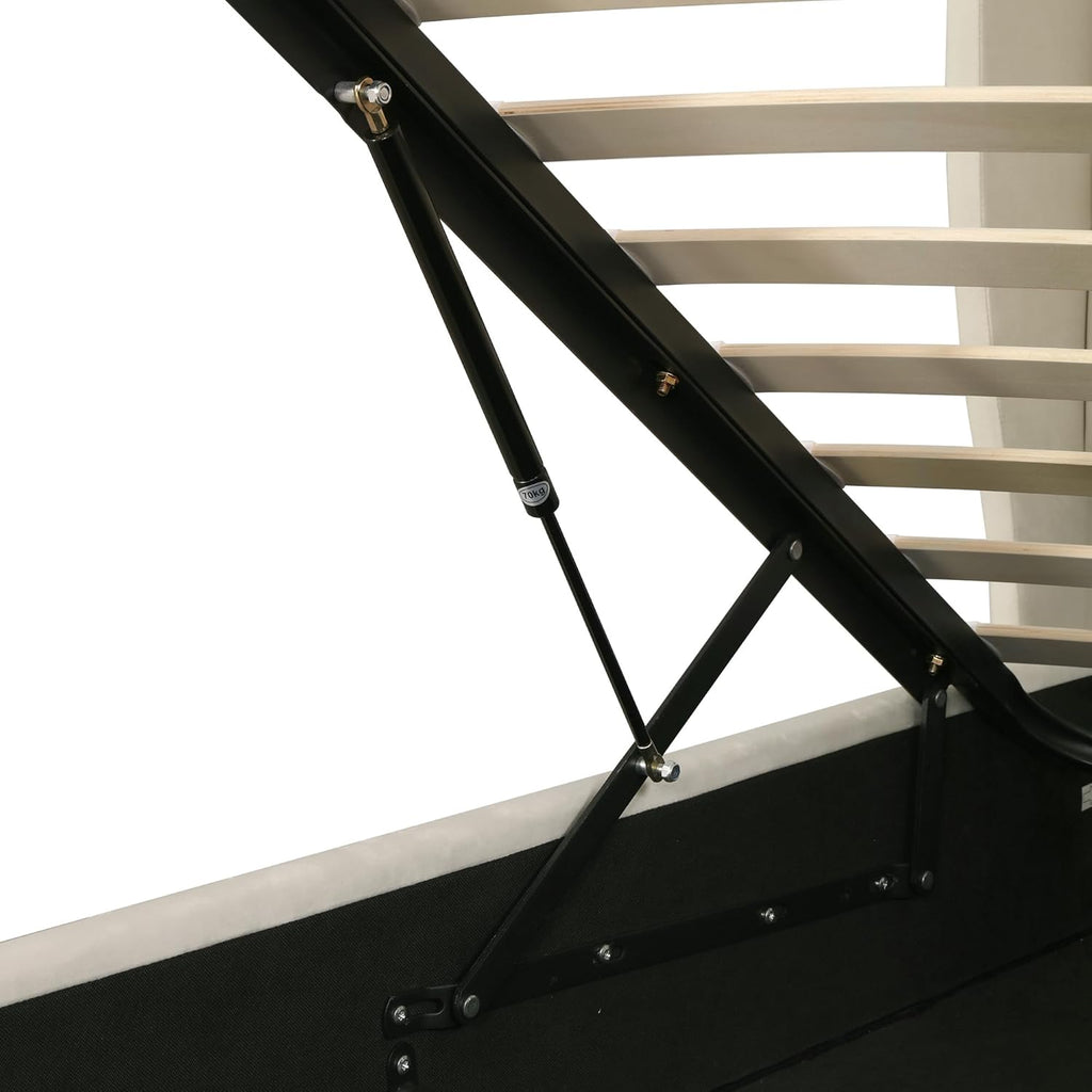 Merax Polsterbett 140x200cm mit Stauraum, Doppelbett mit Kopfteil und Lattenrost, Hydraulisches Funktionsbett für Jugend, Erwachsene, Samtstoff, Beige (Ohne Matratze)