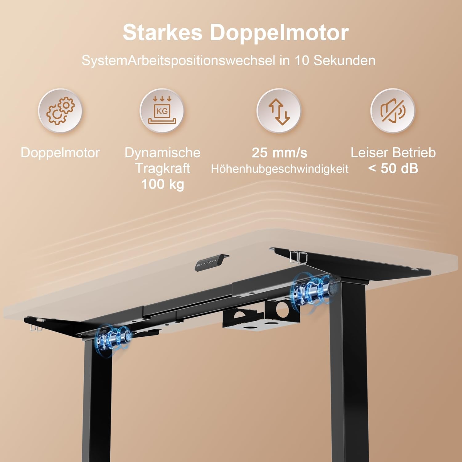 Homall Höhenverstellbarer Schreibtisch Elektrisch Gestell mit 2 Motoren, Elektrisch Schreibtisch bis 100KG, 2-Fach-Teleskop, Tischgestell mit Memory-Steuerung, Kollisionschutz Funktion, Schwarz