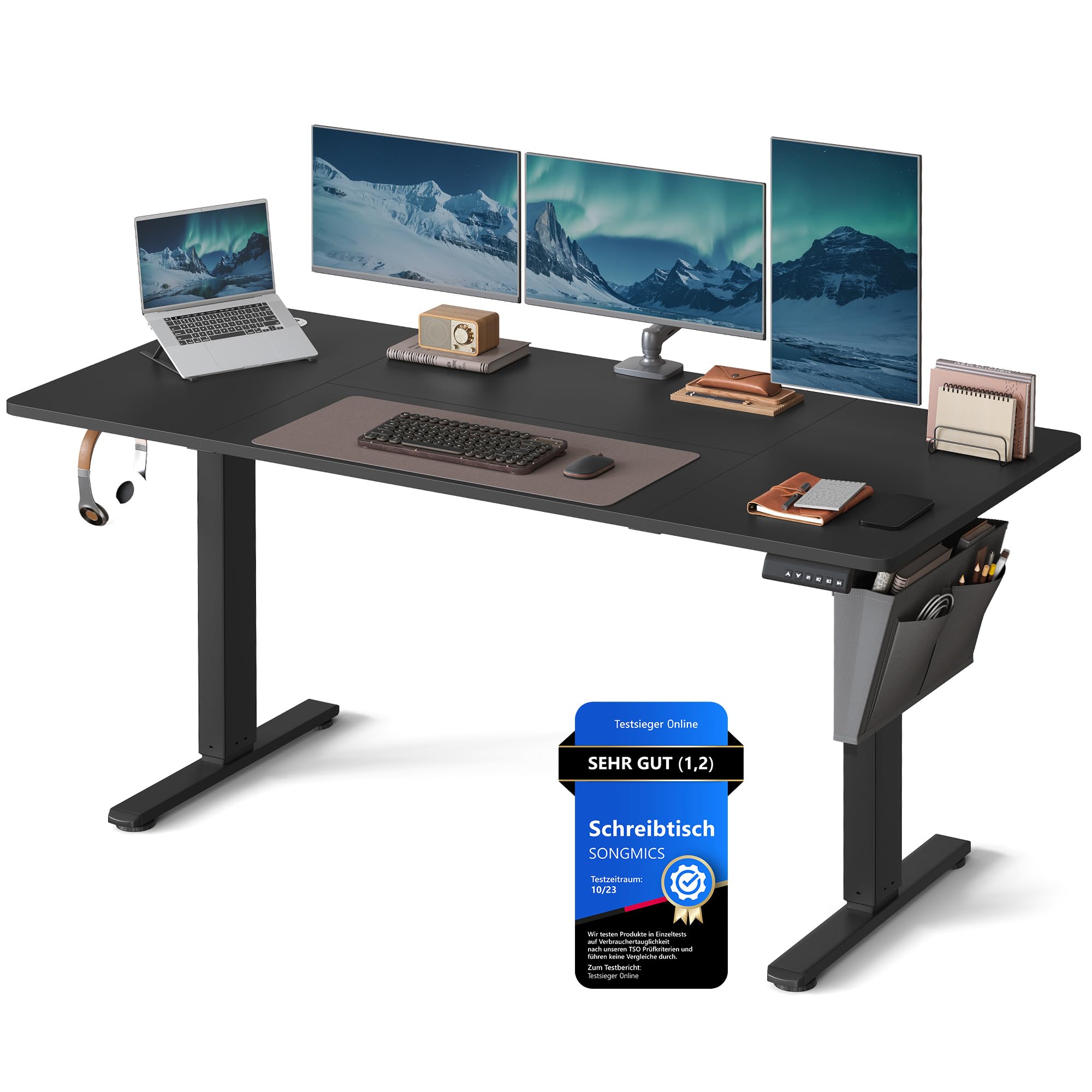 SONGMICS Höhenverstellbarer Schreibtisch elektrisch, 140 x 60 cm, stufenlos verstellbar, Memory-Funktion mit 4 Höhen, vintagebraun LSD134K01