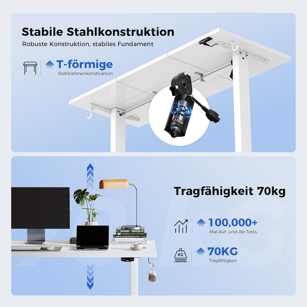 Agilestic Höhenverstellbarer Schreibtisch 120 x 60 cm, Stabiler Schreibtisch Höhenverstellbar Elektrisch mit Memory-Handsteuerung, Ergonomischer Steh-Sitz Tisch Computertisch, Weiß