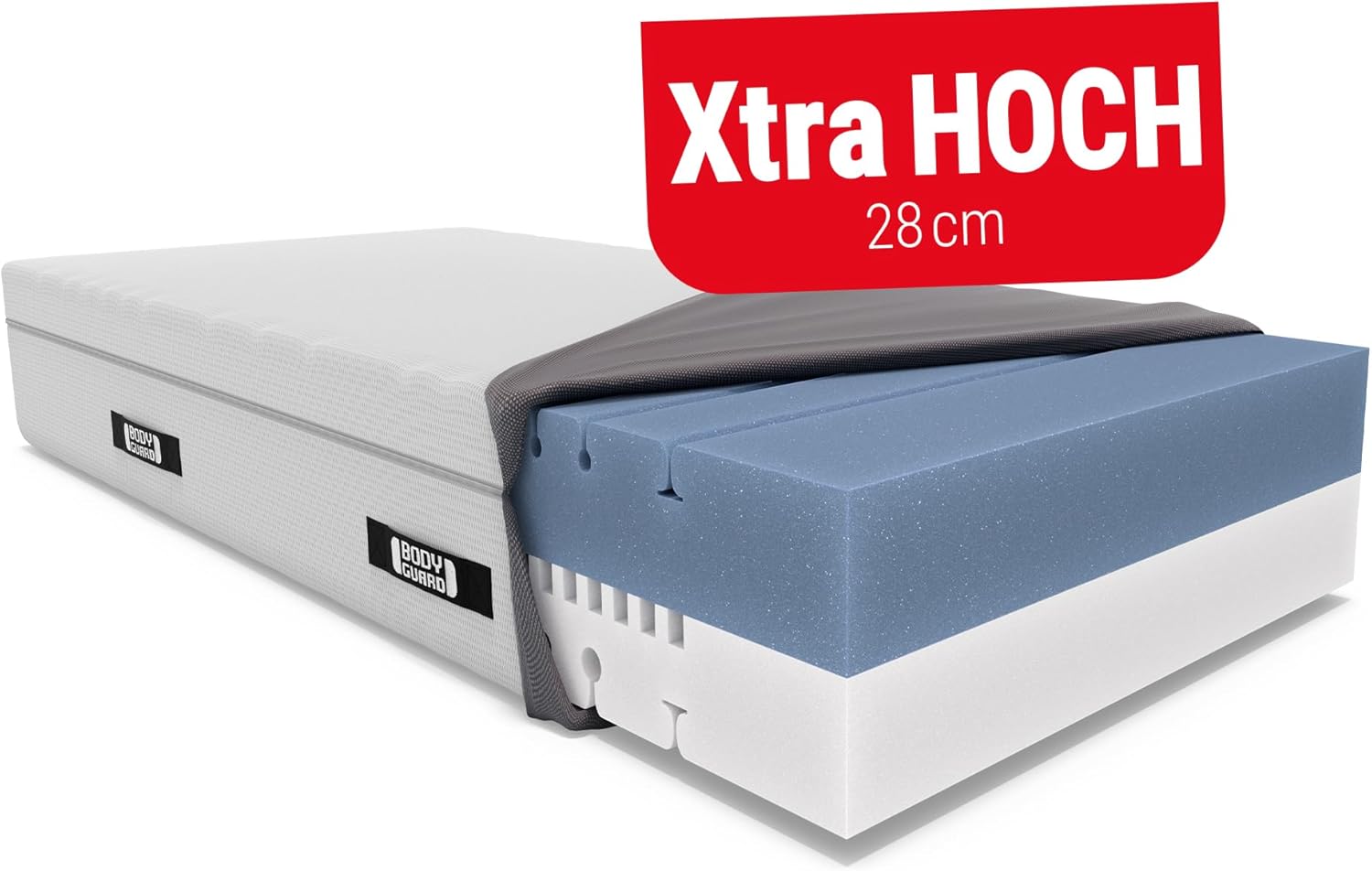 Bodyguard bett1 Boxspring Matratze 140x200 mit ca. 28 cm Matratzen-Höhe! (100% Vollschaum, 2in1 Liegehärten Mittelfest & Fester, Oeko-TEX 100, QXSchaum)