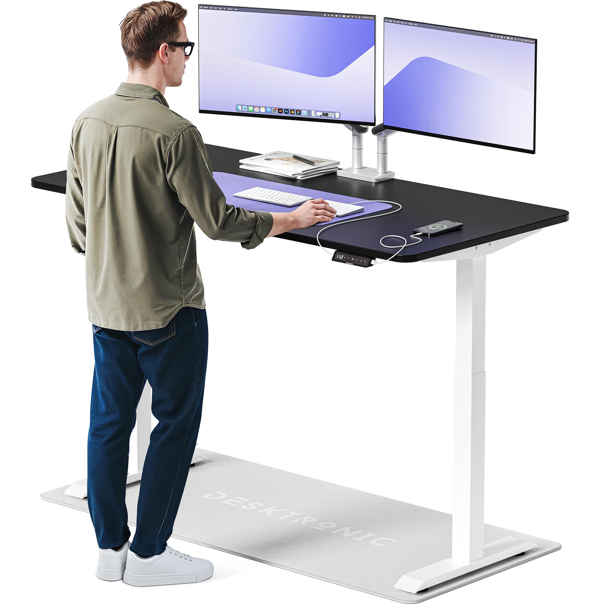 Desktronic Homeone Höhenverstellbarer Schreibtisch 160 × 80 cm – Elektrischer Schreibtisch Mit Zwei Elektrischen Motoren, Touchscreen-Steuerung Und Integrierten USB-a- Und USB-c-ladeanschlüssen