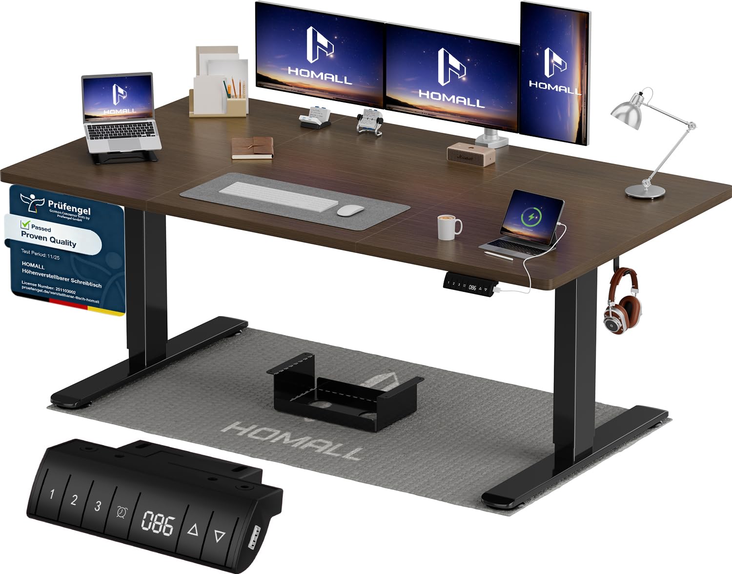 Homall Höhenverstellbarer Schreibtisch 140x70cm mit USB-A Ladeanschluss, Elektrischer Schreibtisch mit Kabel Management Tray, Standing Desk mit 3 Memory Funktion, Computertisch Beige