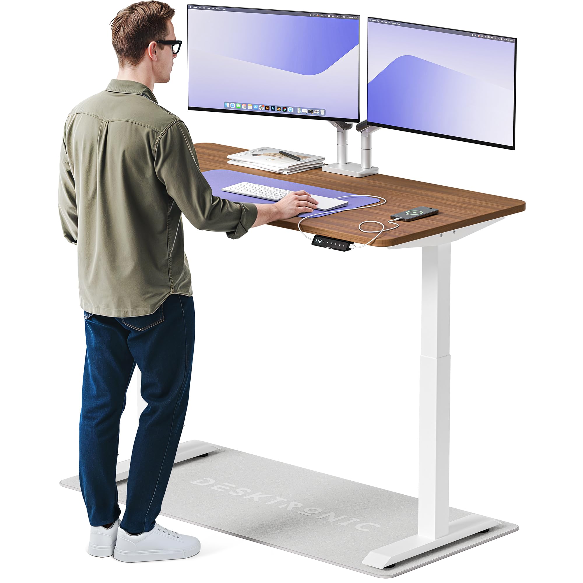 Desktronic Homeone Höhenverstellbarer Schreibtisch 160 × 80 cm – Elektrischer Schreibtisch Mit Zwei Elektrischen Motoren, Touchscreen-Steuerung Und Integrierten USB-a- Und USB-c-ladeanschlüssen