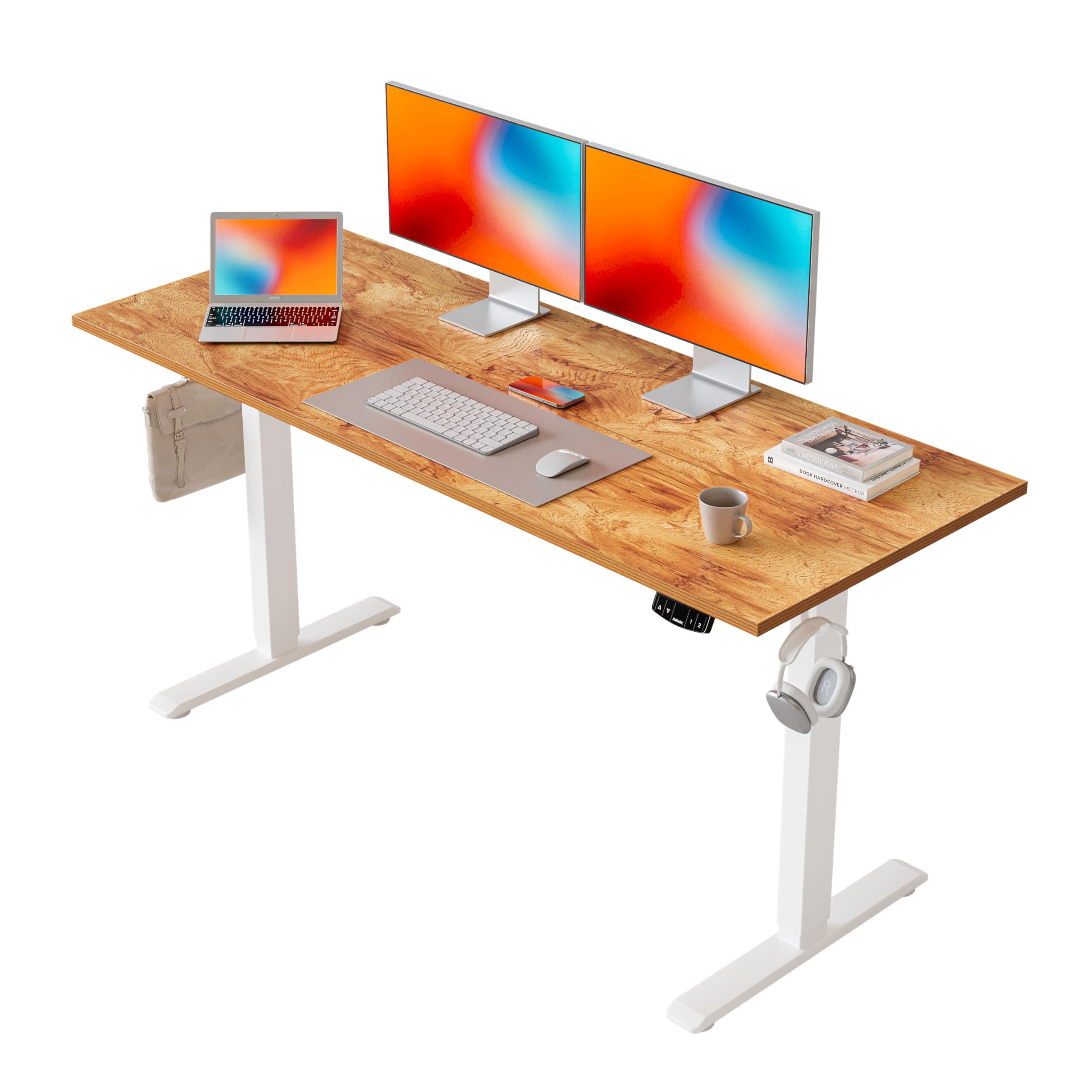 Agilestic Höhenverstellbarer Schreibtisch 120 x 60 cm, Stabiler Schreibtisch Höhenverstellbar Elektrisch mit Memory-Handsteuerung, Ergonomischer Steh-Sitz Tisch Computertisch, Weiß
