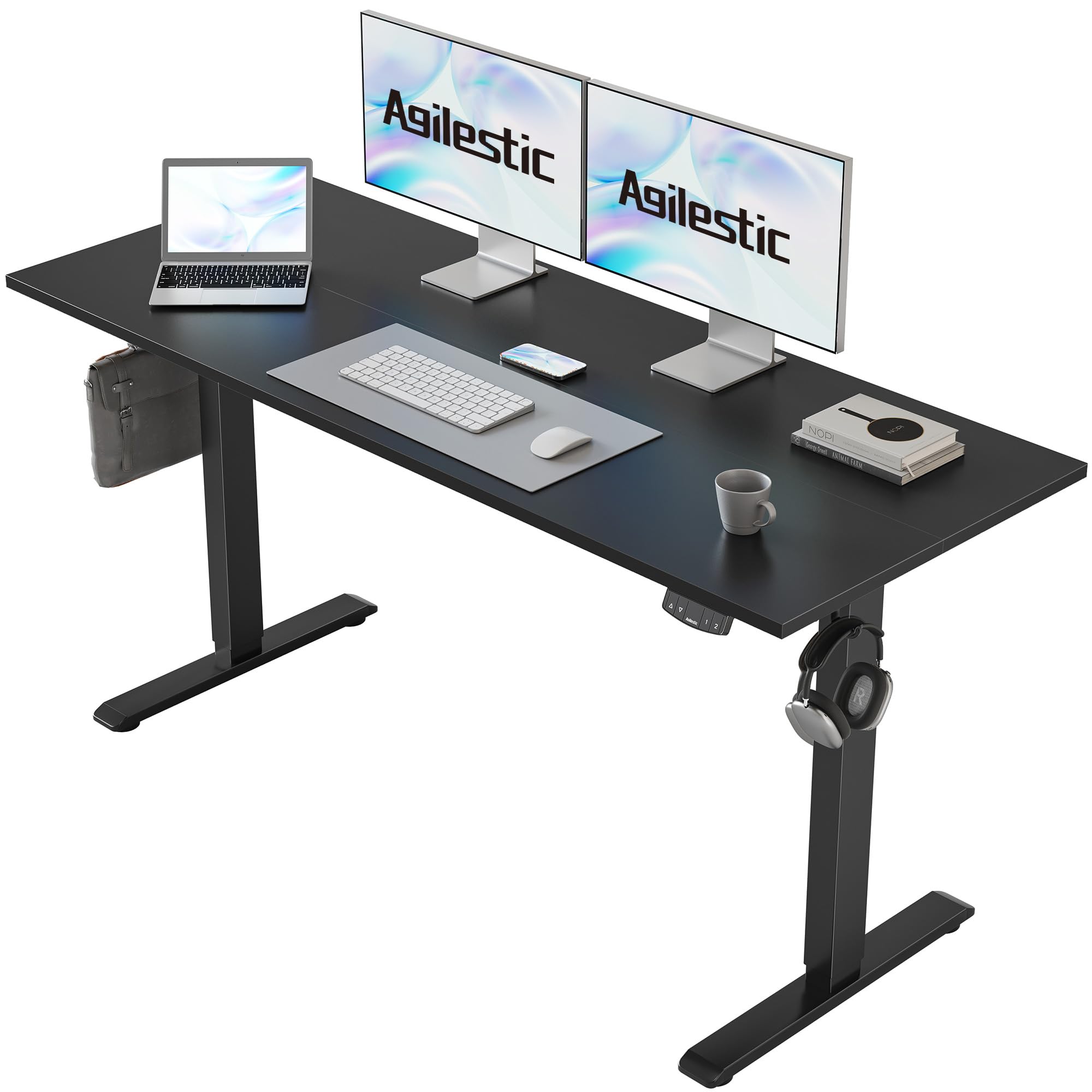 Agilestic Höhenverstellbarer Schreibtisch 120 x 60 cm, Stabiler Schreibtisch Höhenverstellbar Elektrisch mit Memory-Handsteuerung, Ergonomischer Steh-Sitz Tisch Computertisch, Weiß