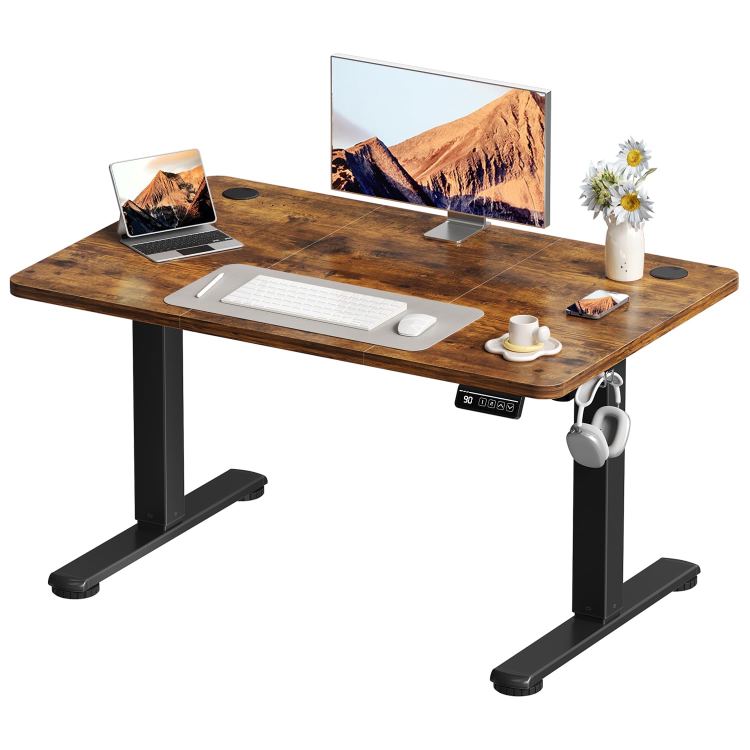 Devoko Höhenverstellbarer Schreibtisch, Elektrischer Schreibtisch Höhenverstellbar Tisch, Steh-Sitz Bürotisch, Computertisch mit Memory-Funktion, Stehpult, Standing Desk, Bürotisch,120 x 60 cm,Weiß