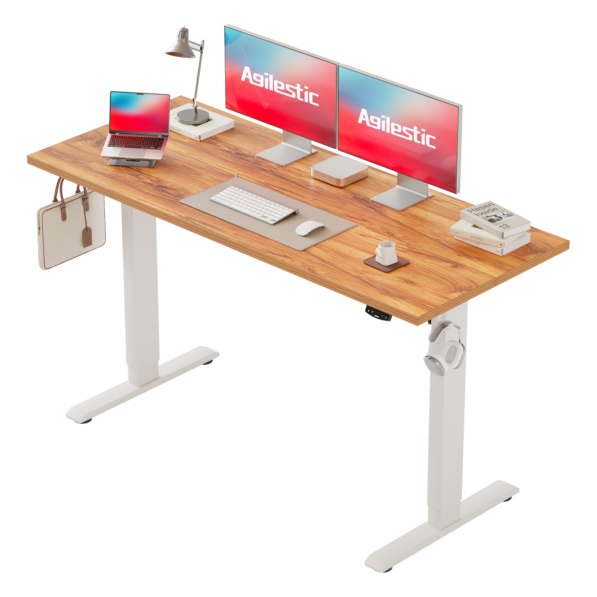 Agilestic Höhenverstellbarer Schreibtisch 120 x 60 cm, Stabiler Schreibtisch Höhenverstellbar Elektrisch mit Memory-Handsteuerung, Ergonomischer Steh-Sitz Tisch Computertisch, Weiß