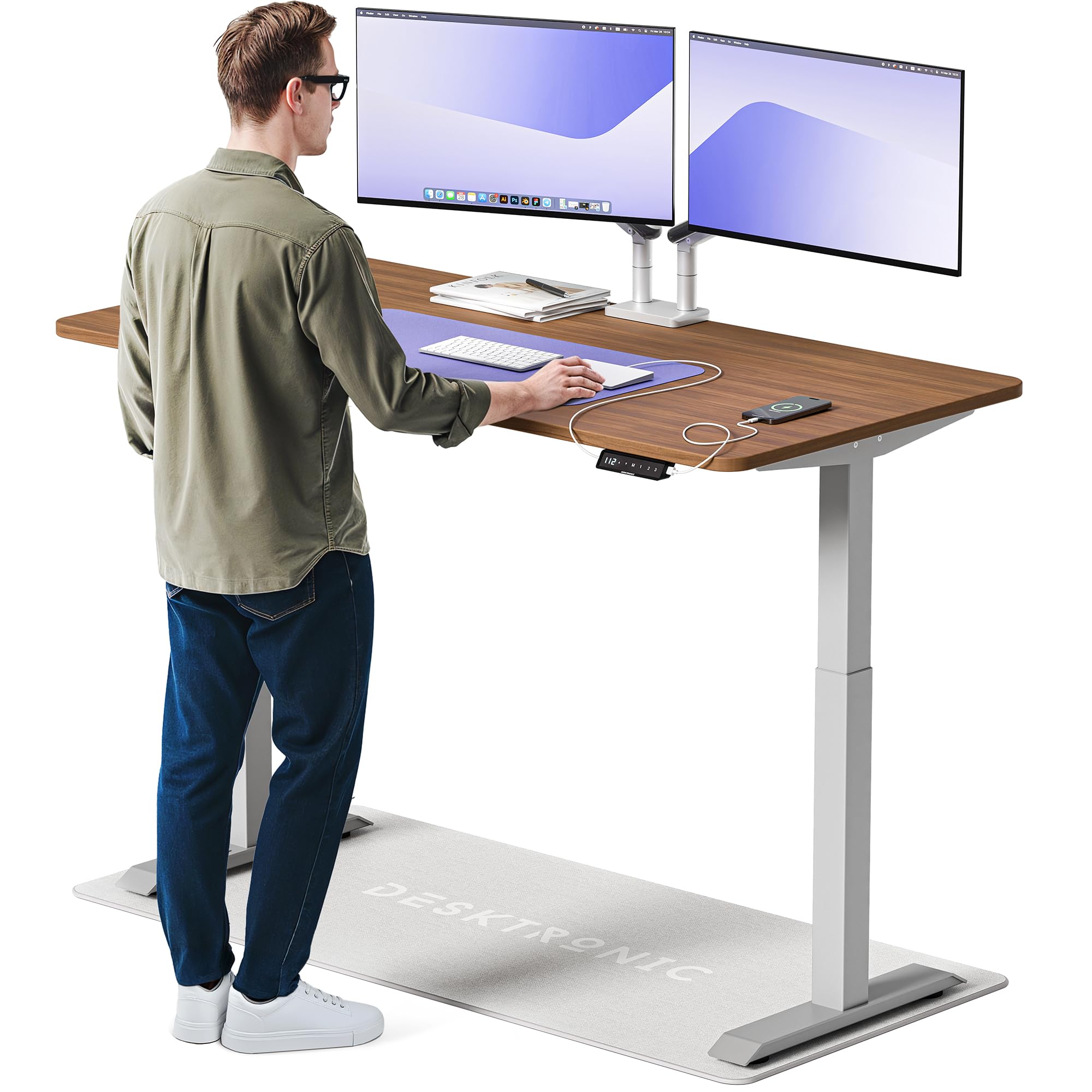 Desktronic Homeone Höhenverstellbarer Schreibtisch 160 × 80 cm – Elektrischer Schreibtisch Mit Zwei Elektrischen Motoren, Touchscreen-Steuerung Und Integrierten USB-a- Und USB-c-ladeanschlüssen