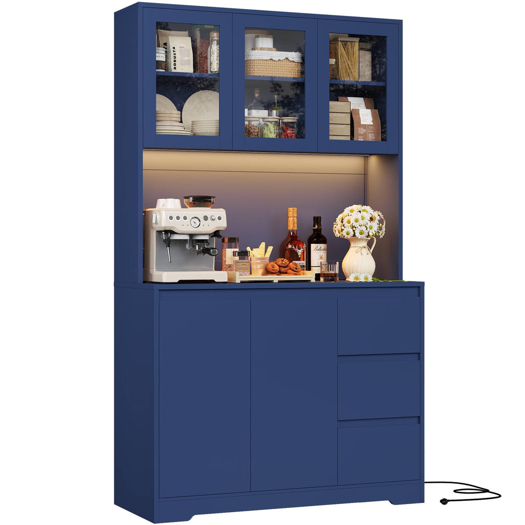 FirFurd Küchenschrank Buffetschrank mit LED Sideboard für Küche mit Steckdosenleiste Küchenschrank mit Arbeitsplatte und 3 Schubladen Küchenbuffet mit Verstellbares Regal 180x100x38.5 cm weiß