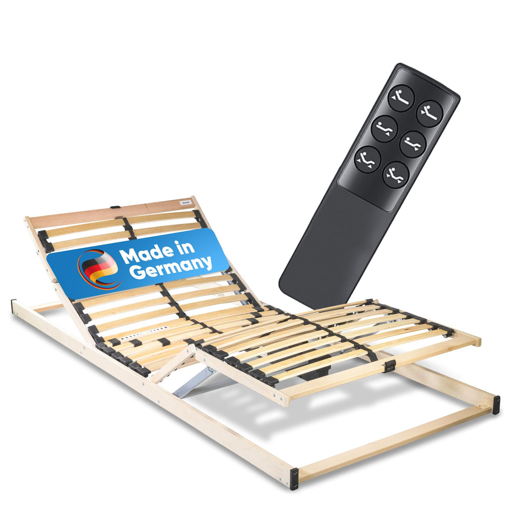 Komfort Lattenrost elektrisch verstellbar 80x200 – 28 Birkenholzleisten für erholsamen Schlaf – 100 Nächte Probeschlafen – Lattenrost elektrisch Made in Germany