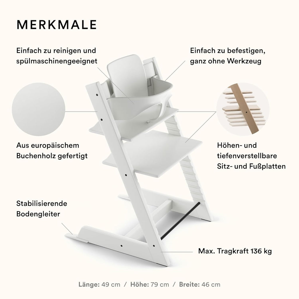 Tripp Trapp Hochstuhl von Stokke mit Baby Set, White aus Buchenholz - Verstellbarer, anpassbarer Stuhl für Kleinkinder, Kinder & Erwachsene