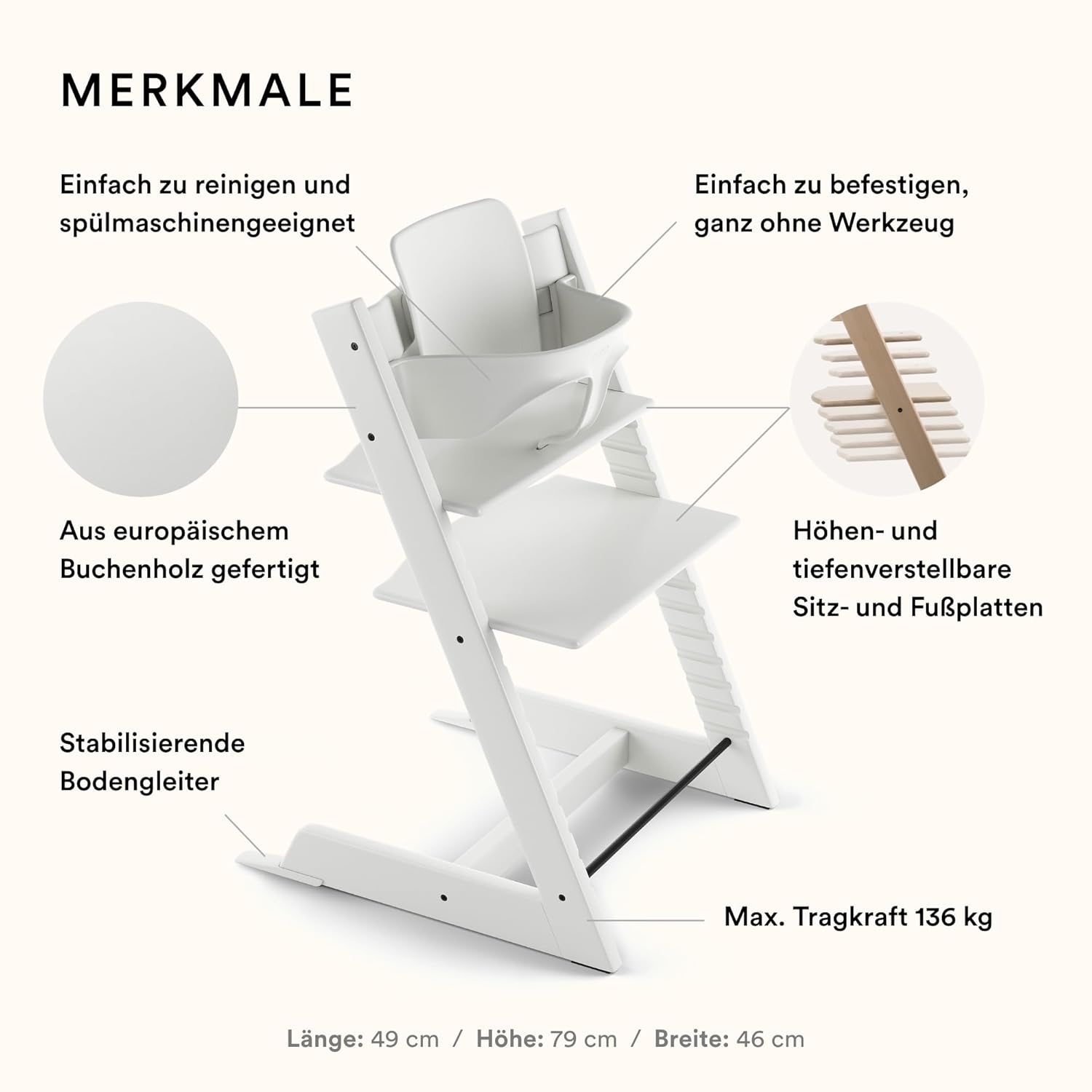 Tripp Trapp Hochstuhl von Stokke mit Baby Set, White aus Buchenholz - Verstellbarer, anpassbarer Stuhl für Kleinkinder, Kinder & Erwachsene