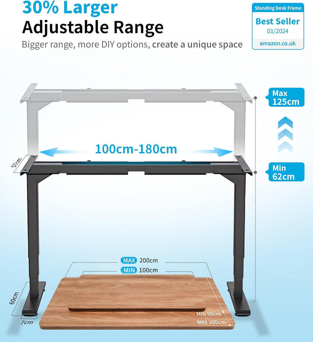 MAIDeSITe höhenverstellbarer Schreibtisch elektrisch mit 2 starken Motoren, tischgestell höhenverstellbar 3-stufige sowie auch 4 Memory-Steuerung mit Sitz-Steh-Erinnerungs - T2 Pro Plus