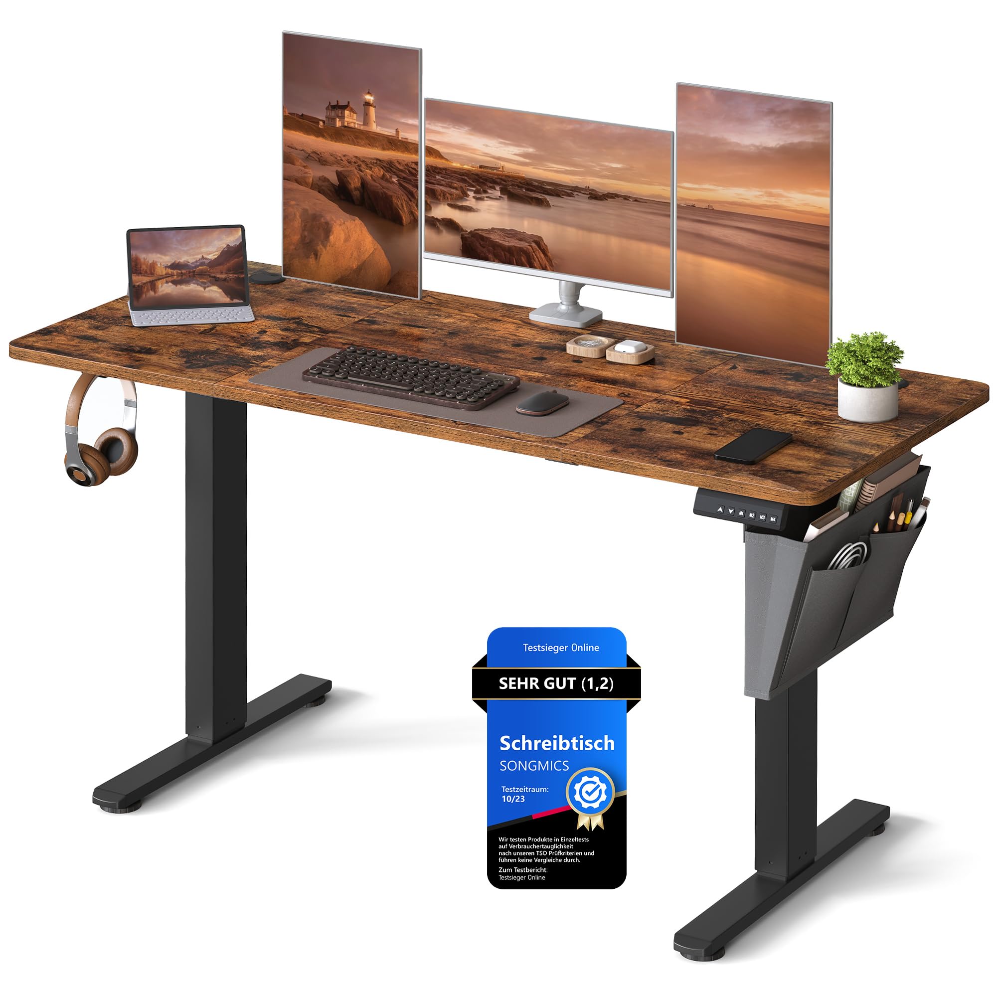 SONGMICS Höhenverstellbarer Schreibtisch elektrisch, 160 x 70 cm, stufenlos verstellbar, Memory-Funktion mit 4 Höhen, wolkenweiß LSD136W01