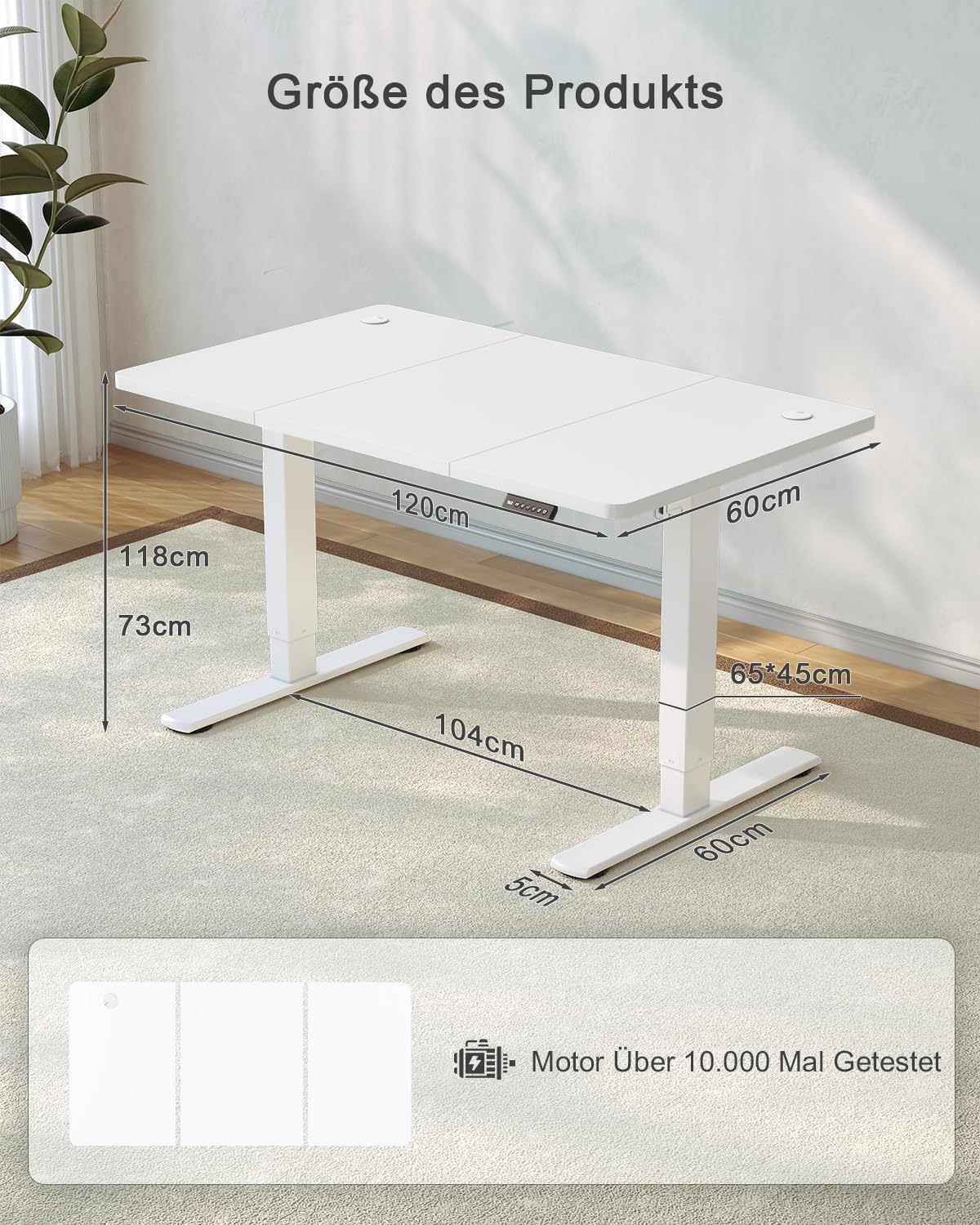 JUMMICO Höhenverstellbarer Schreibtisch mit USB-Ladeanschluss 120 x 60 cm, Schreibtisch Höhenverstellbar Elektrisch, Steh-Sitz Tisch Stehpult Verstellbarer Computertisch,Standing Desk,Weiß
