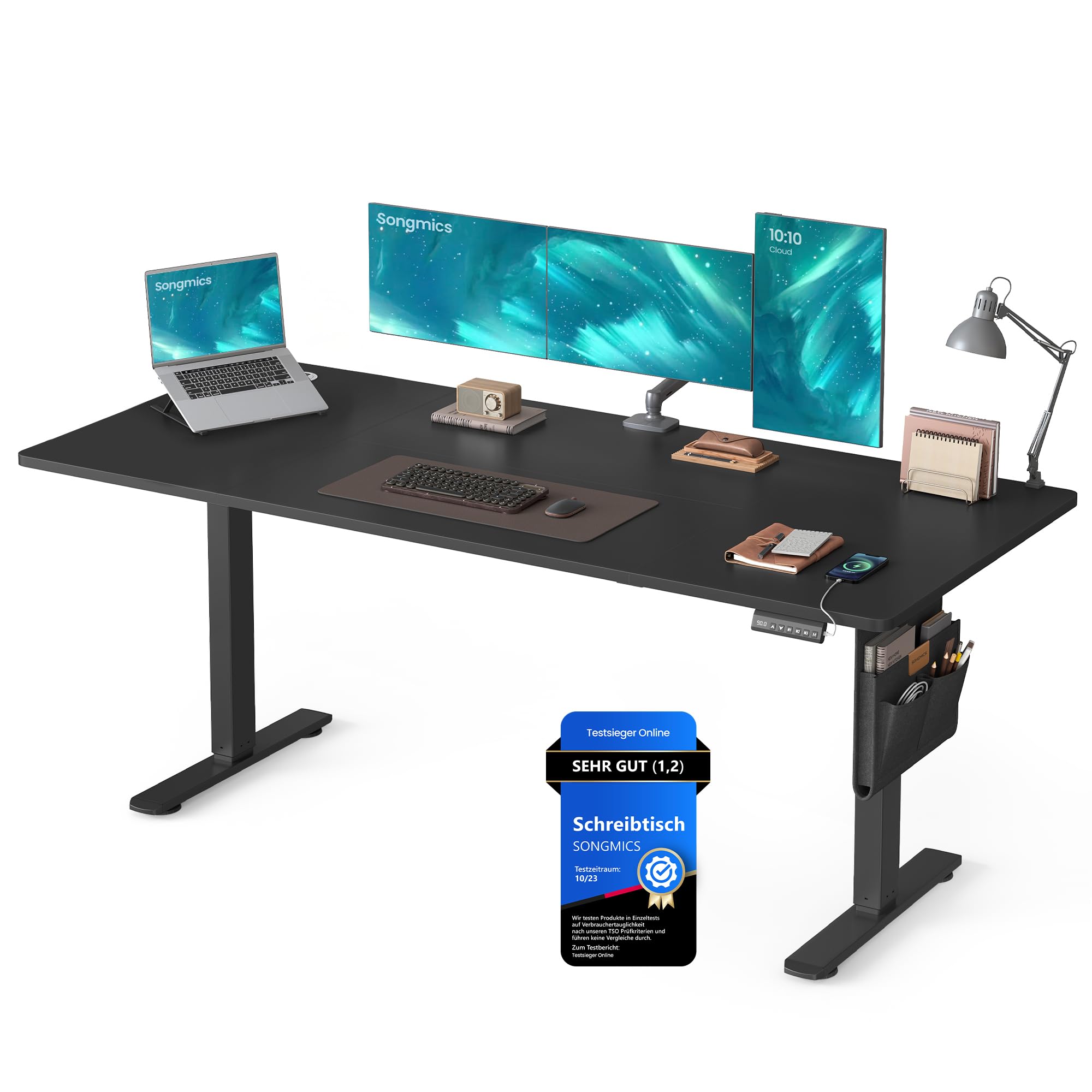 SONGMICS Höhenverstellbarer Schreibtisch elektrisch, 160 x 70 cm, stufenlos verstellbar, Memory-Funktion mit 4 Höhen, wolkenweiß LSD136W01