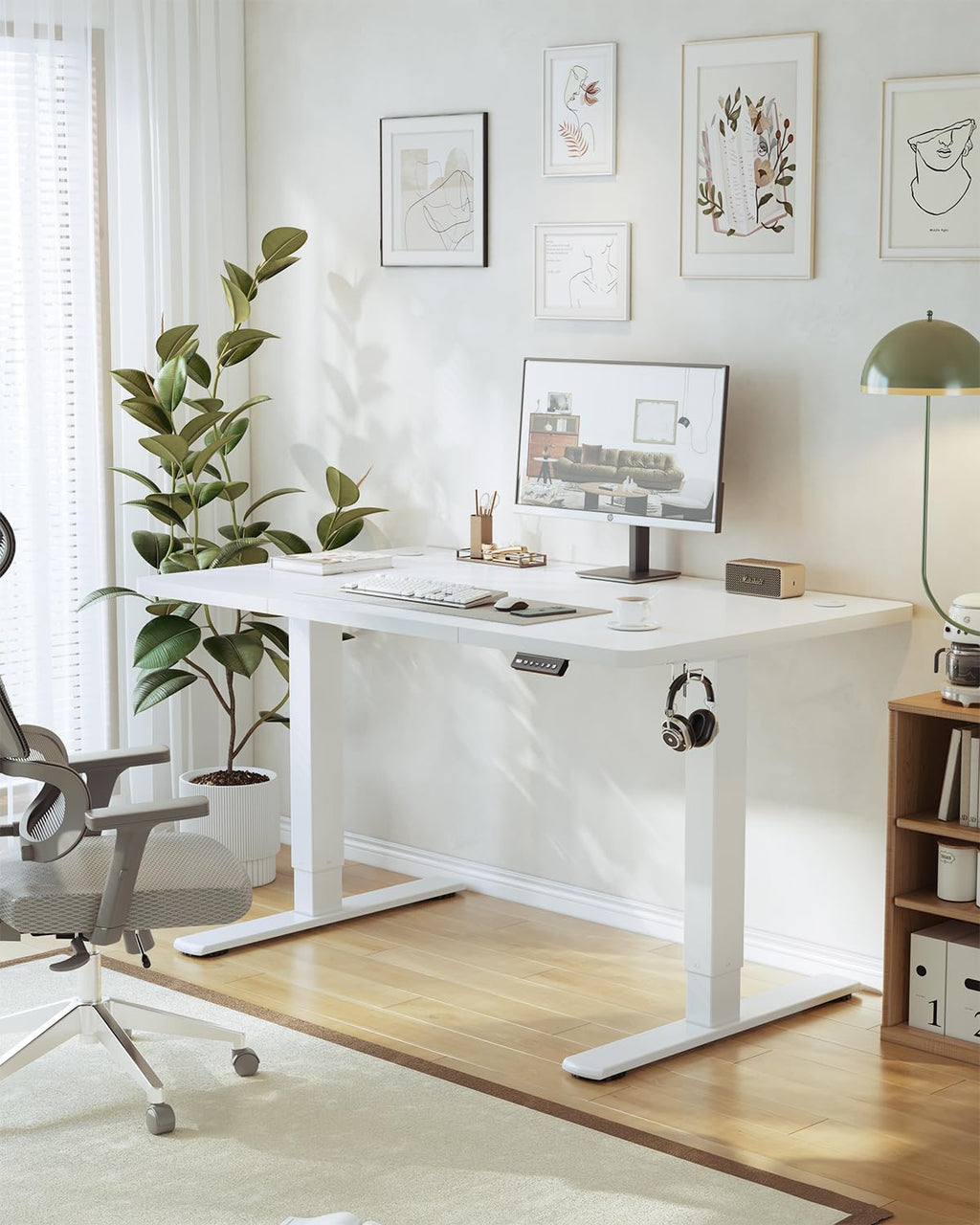 JUMMICO Höhenverstellbarer Schreibtisch mit USB-Ladeanschluss 120 x 60 cm, Schreibtisch Höhenverstellbar Elektrisch, Steh-Sitz Tisch Stehpult Verstellbarer Computertisch,Standing Desk,Weiß