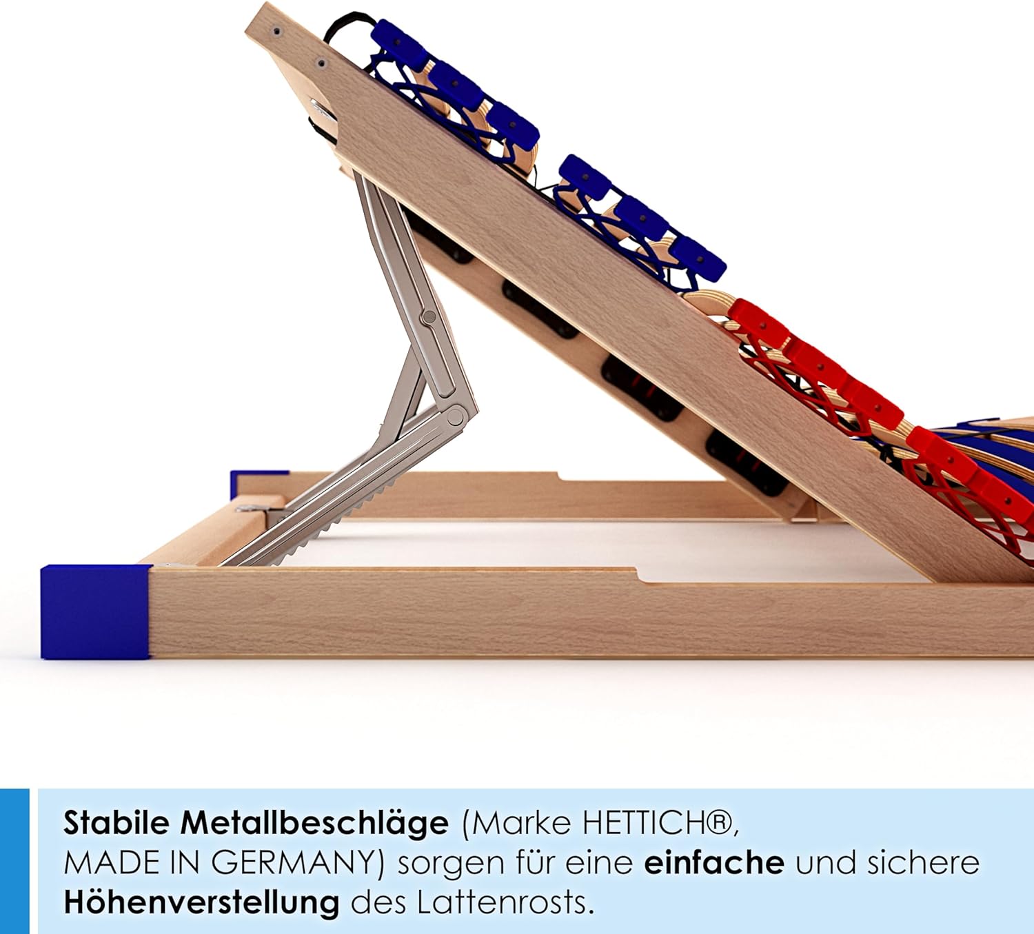 Stabiler Lattenrost 100% BUCHE Lattenrahmen - Kopfteil verstellbar - SCHULTERFRÄSUNG, 7 Zonen, 42 Federleisten, Härte-Regulierung, Mittelgurt - Vario Sleep Best 42® unmontiert (100x190cm)