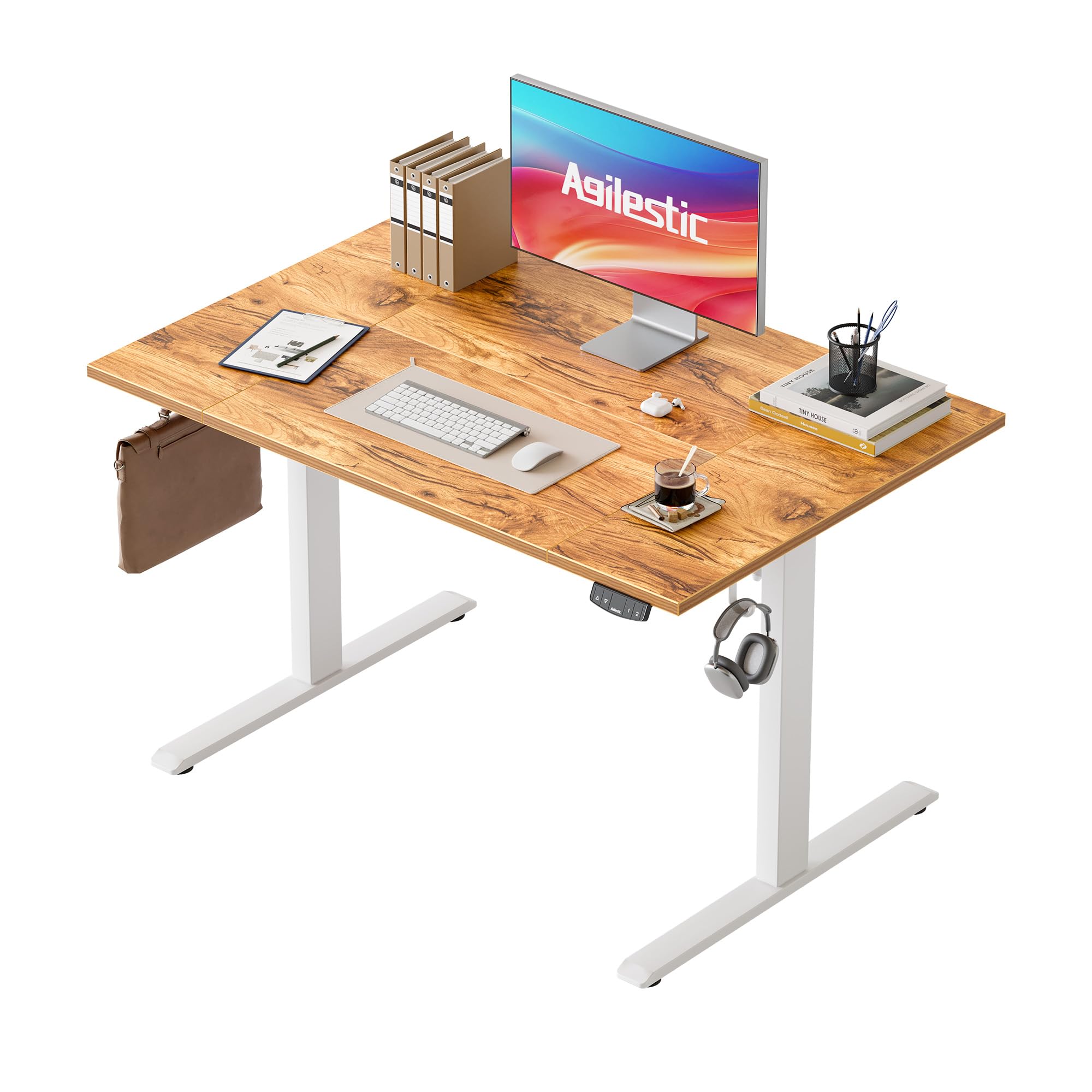 Agilestic Höhenverstellbarer Schreibtisch 120 x 60 cm, Stabiler Schreibtisch Höhenverstellbar Elektrisch mit Memory-Handsteuerung, Ergonomischer Steh-Sitz Tisch Computertisch, Weiß