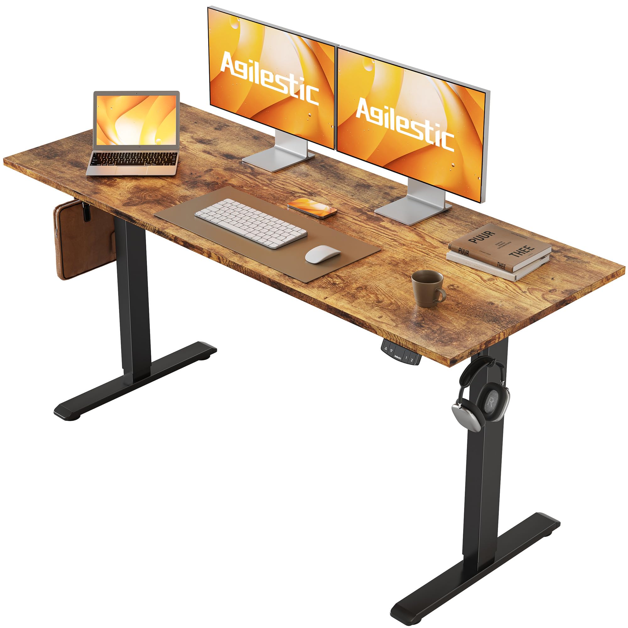 Agilestic Höhenverstellbarer Schreibtisch 120 x 60 cm, Stabiler Schreibtisch Höhenverstellbar Elektrisch mit Memory-Handsteuerung, Ergonomischer Steh-Sitz Tisch Computertisch, Weiß