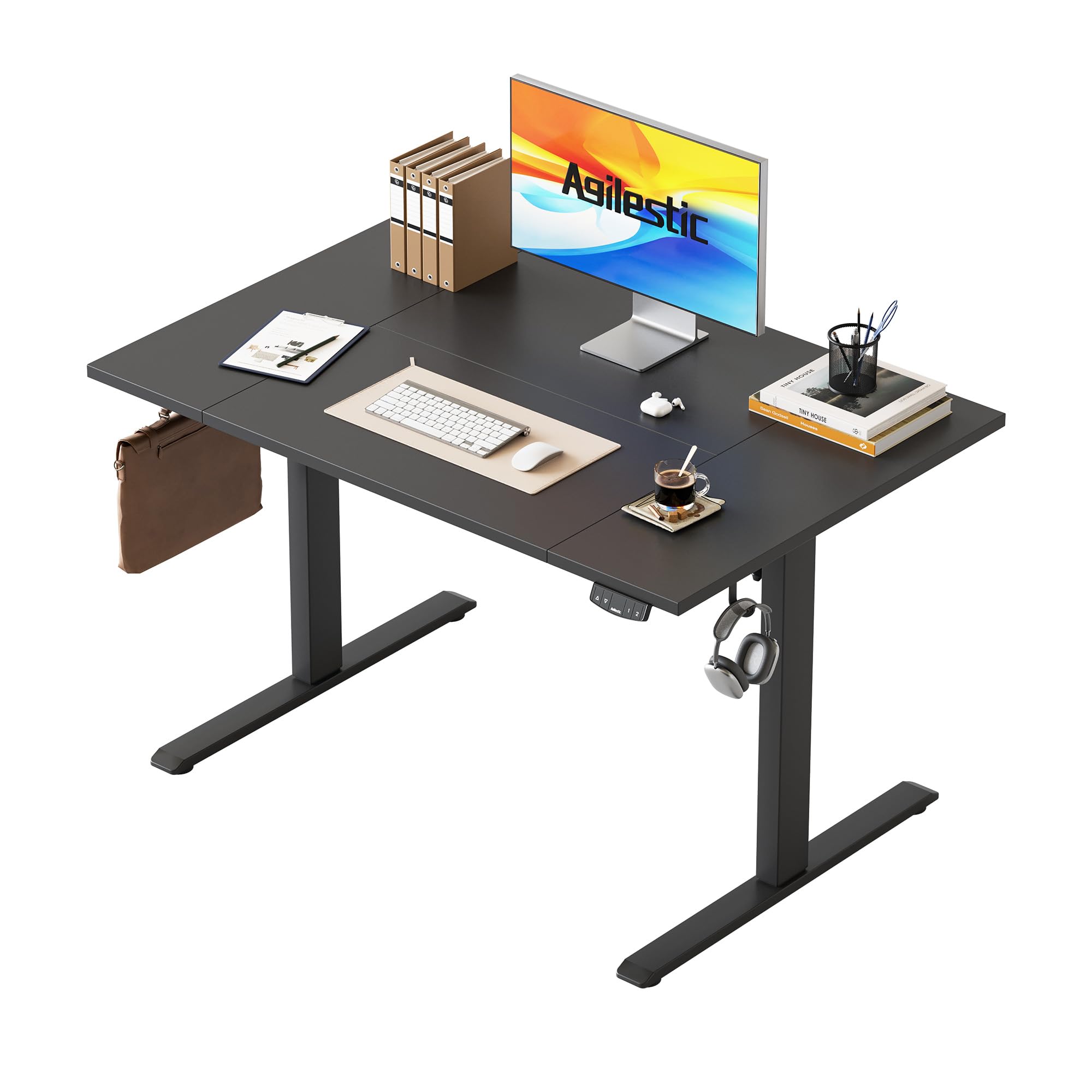 Agilestic Höhenverstellbarer Schreibtisch 120 x 60 cm, Stabiler Schreibtisch Höhenverstellbar Elektrisch mit Memory-Handsteuerung, Ergonomischer Steh-Sitz Tisch Computertisch, Weiß