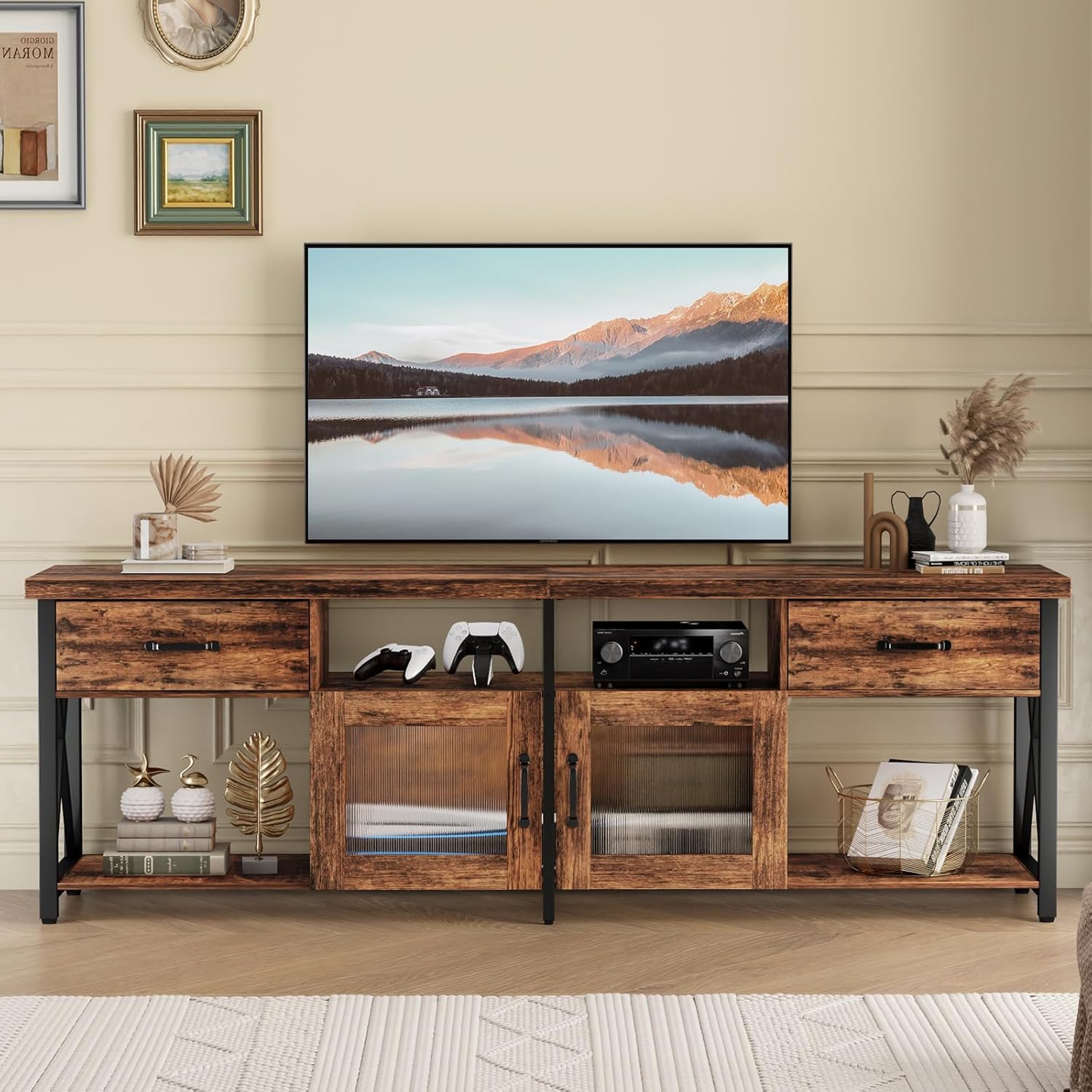 Generisch TV Cabinet, Industrial Style TV Board, 180 cm TV Stand with Two Cabinets, for 60/65/70 Inch TV, Wooden Lowboards for Living Room, Dining Room, and Bedroom