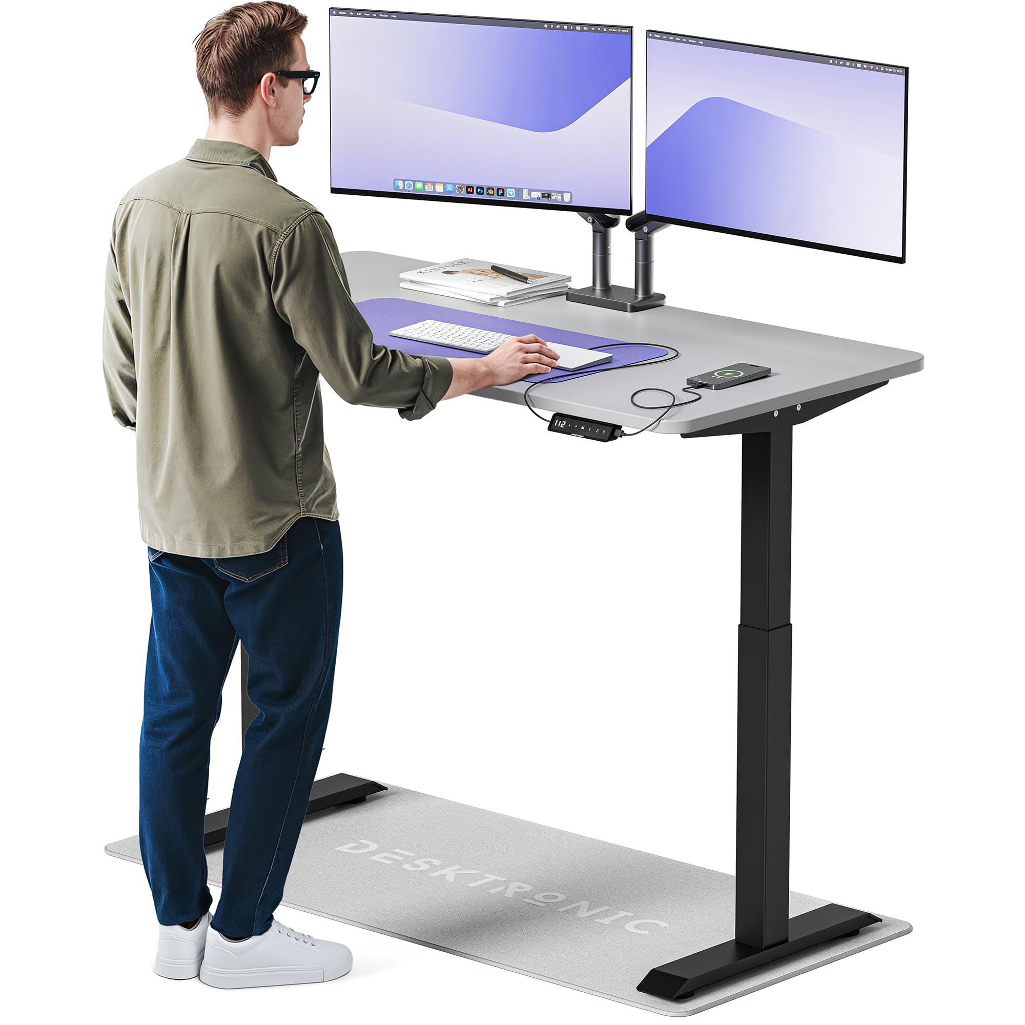 Desktronic Homeone Höhenverstellbarer Schreibtisch 160 × 80 cm – Elektrischer Schreibtisch Mit Zwei Elektrischen Motoren, Touchscreen-Steuerung Und Integrierten USB-a- Und USB-c-ladeanschlüssen