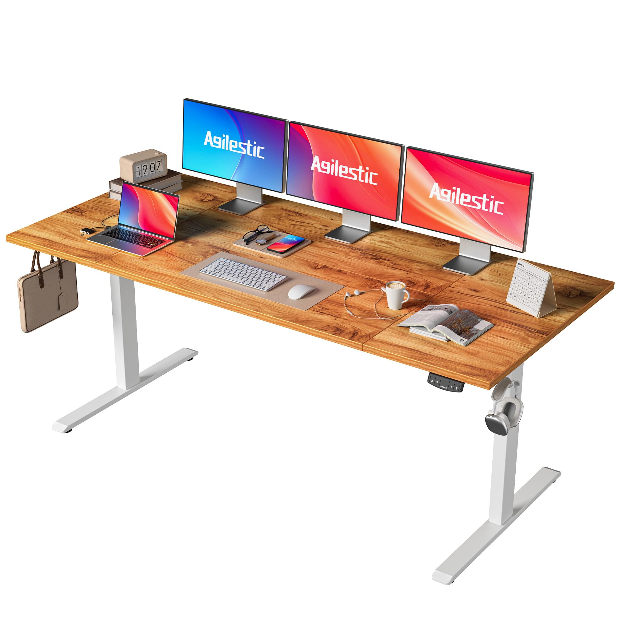 Agilestic Höhenverstellbarer Schreibtisch 120 x 60 cm, Stabiler Schreibtisch Höhenverstellbar Elektrisch mit Memory-Handsteuerung, Ergonomischer Steh-Sitz Tisch Computertisch, Weiß