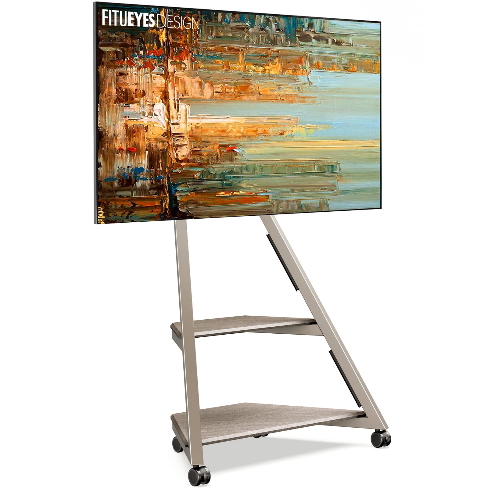FITUEYES Design TV Ständer Rollbar, Mobiler TV Stand mit Rollen für 32 40 43 55 65 Zoll Flach & Curved Fernseher bis zu 40kg, TV Standfuss höhenverstellbar schwenkbar neigbar, Serie Eiffel