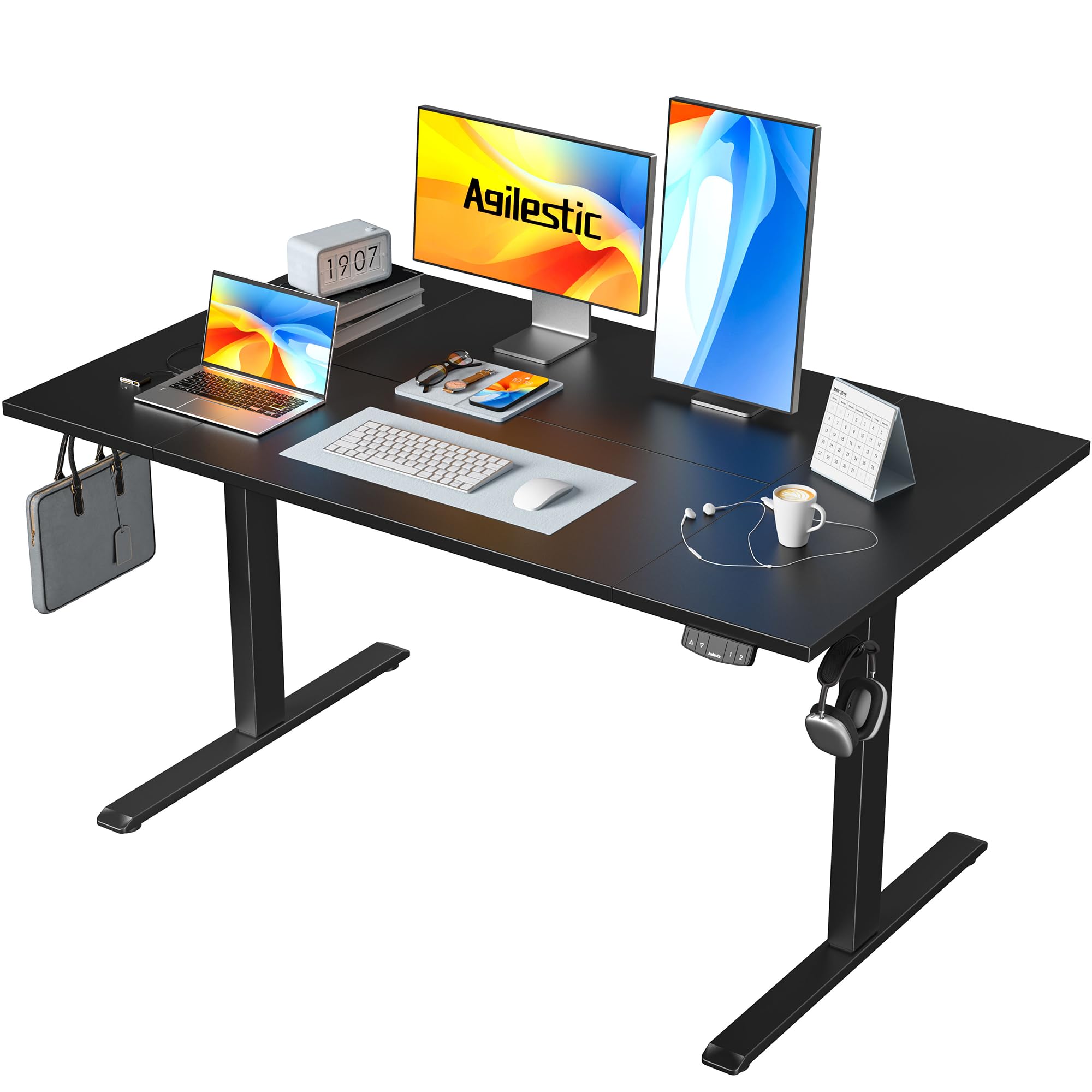 Agilestic Höhenverstellbarer Schreibtisch 120 x 60 cm, Stabiler Schreibtisch Höhenverstellbar Elektrisch mit Memory-Handsteuerung, Ergonomischer Steh-Sitz Tisch Computertisch, Weiß