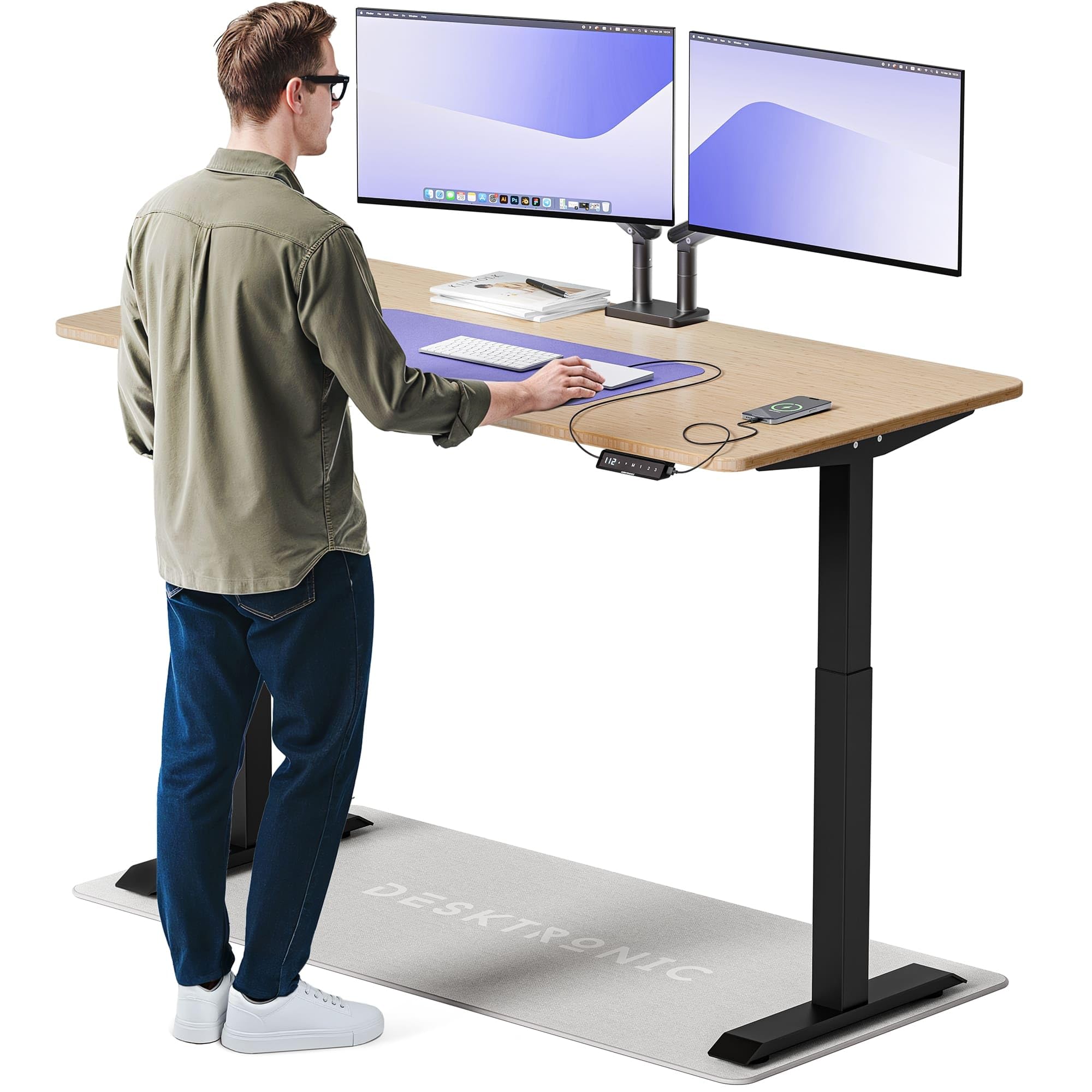 Desktronic Homeone Höhenverstellbarer Schreibtisch 160 × 80 cm – Elektrischer Schreibtisch Mit Zwei Elektrischen Motoren, Touchscreen-Steuerung Und Integrierten USB-a- Und USB-c-ladeanschlüssen