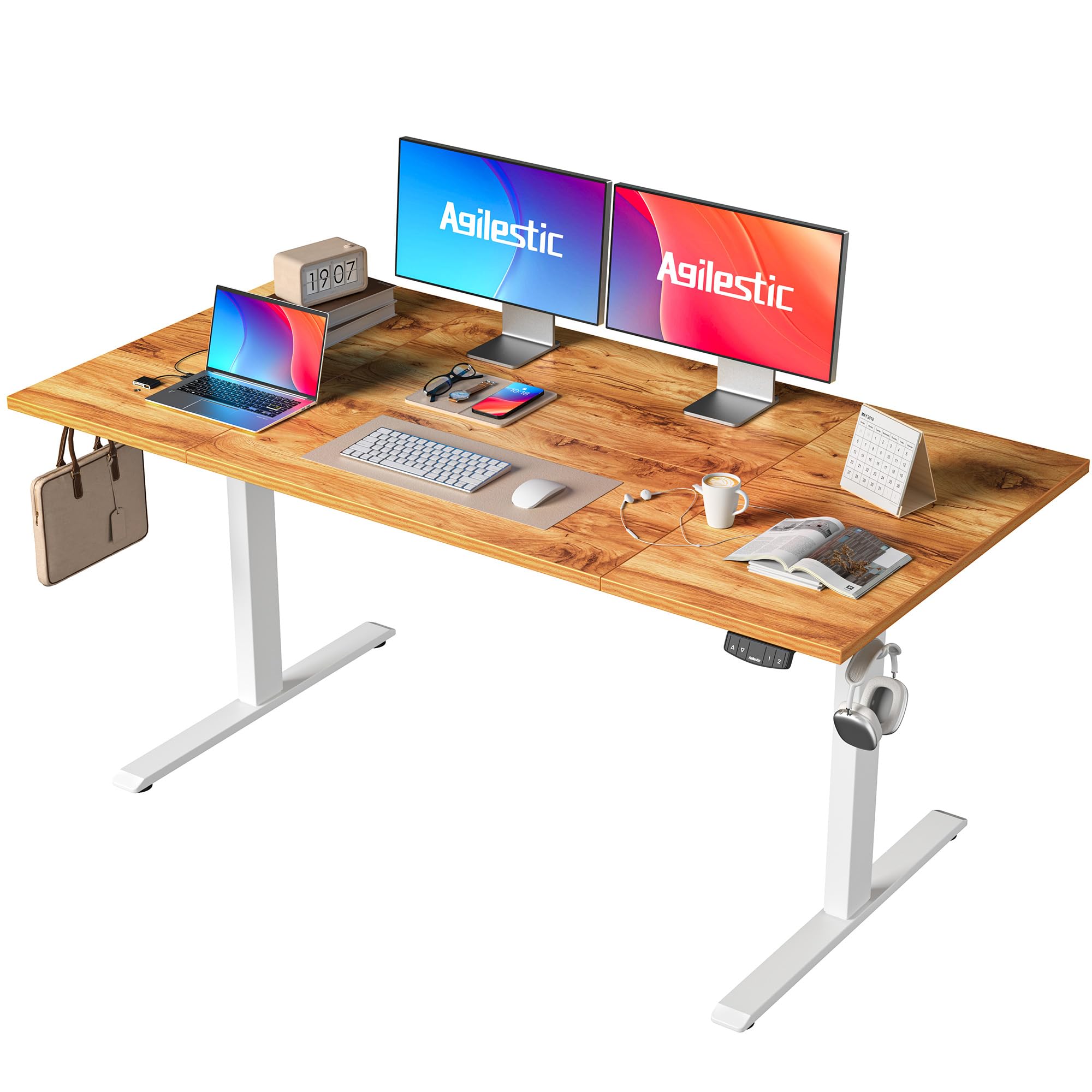 Agilestic Höhenverstellbarer Schreibtisch 120 x 60 cm, Stabiler Schreibtisch Höhenverstellbar Elektrisch mit Memory-Handsteuerung, Ergonomischer Steh-Sitz Tisch Computertisch, Weiß