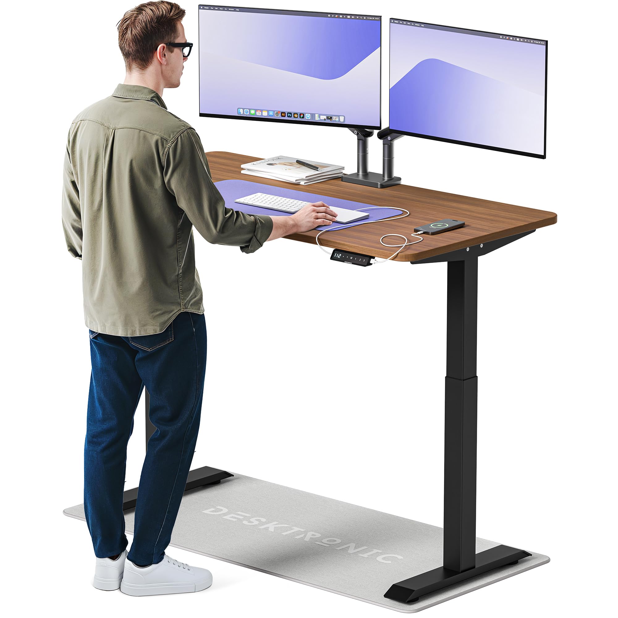 Desktronic Homeone Höhenverstellbarer Schreibtisch 160 × 80 cm – Elektrischer Schreibtisch Mit Zwei Elektrischen Motoren, Touchscreen-Steuerung Und Integrierten USB-a- Und USB-c-ladeanschlüssen