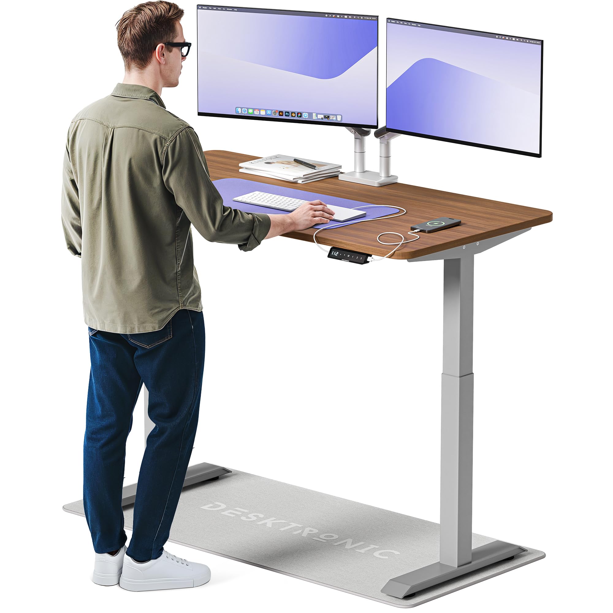Desktronic Homeone Höhenverstellbarer Schreibtisch 160 × 80 cm – Elektrischer Schreibtisch Mit Zwei Elektrischen Motoren, Touchscreen-Steuerung Und Integrierten USB-a- Und USB-c-ladeanschlüssen