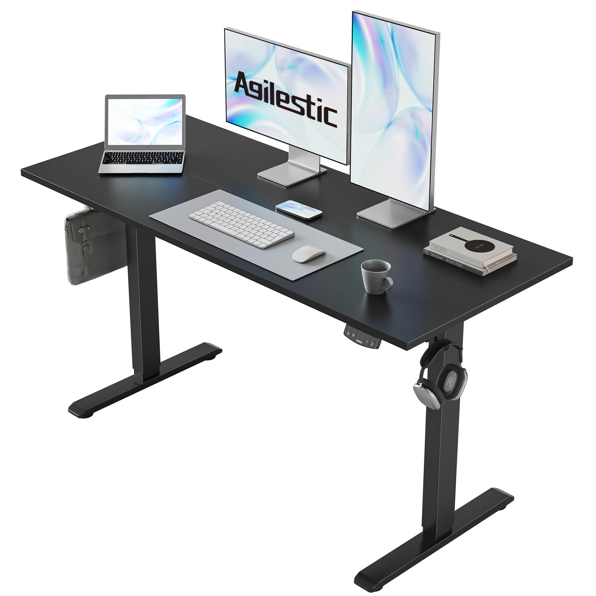 Agilestic Höhenverstellbarer Schreibtisch 120 x 60 cm, Stabiler Schreibtisch Höhenverstellbar Elektrisch mit Memory-Handsteuerung, Ergonomischer Steh-Sitz Tisch Computertisch, Weiß