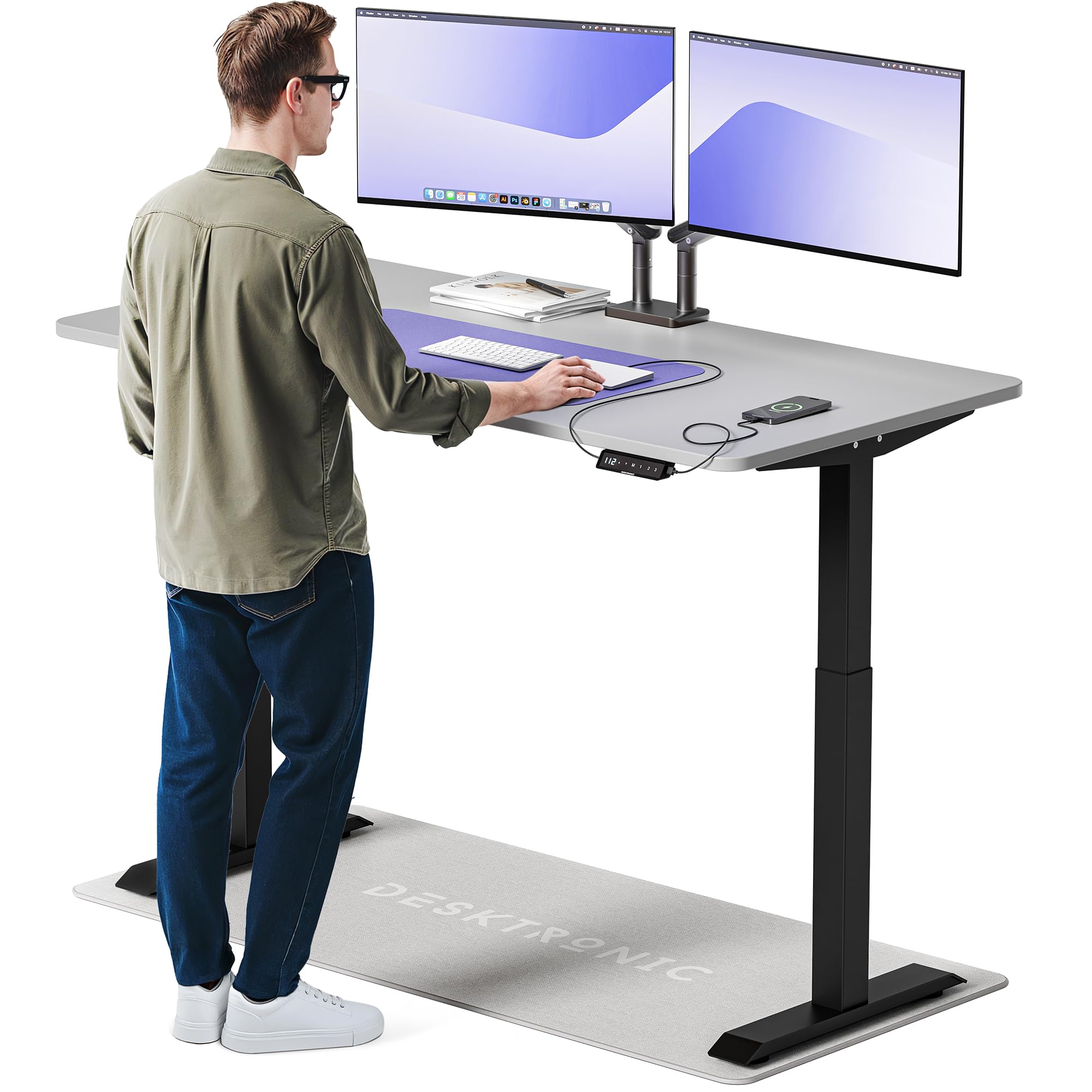 Desktronic Homeone Höhenverstellbarer Schreibtisch 160 × 80 cm – Elektrischer Schreibtisch Mit Zwei Elektrischen Motoren, Touchscreen-Steuerung Und Integrierten USB-a- Und USB-c-ladeanschlüssen