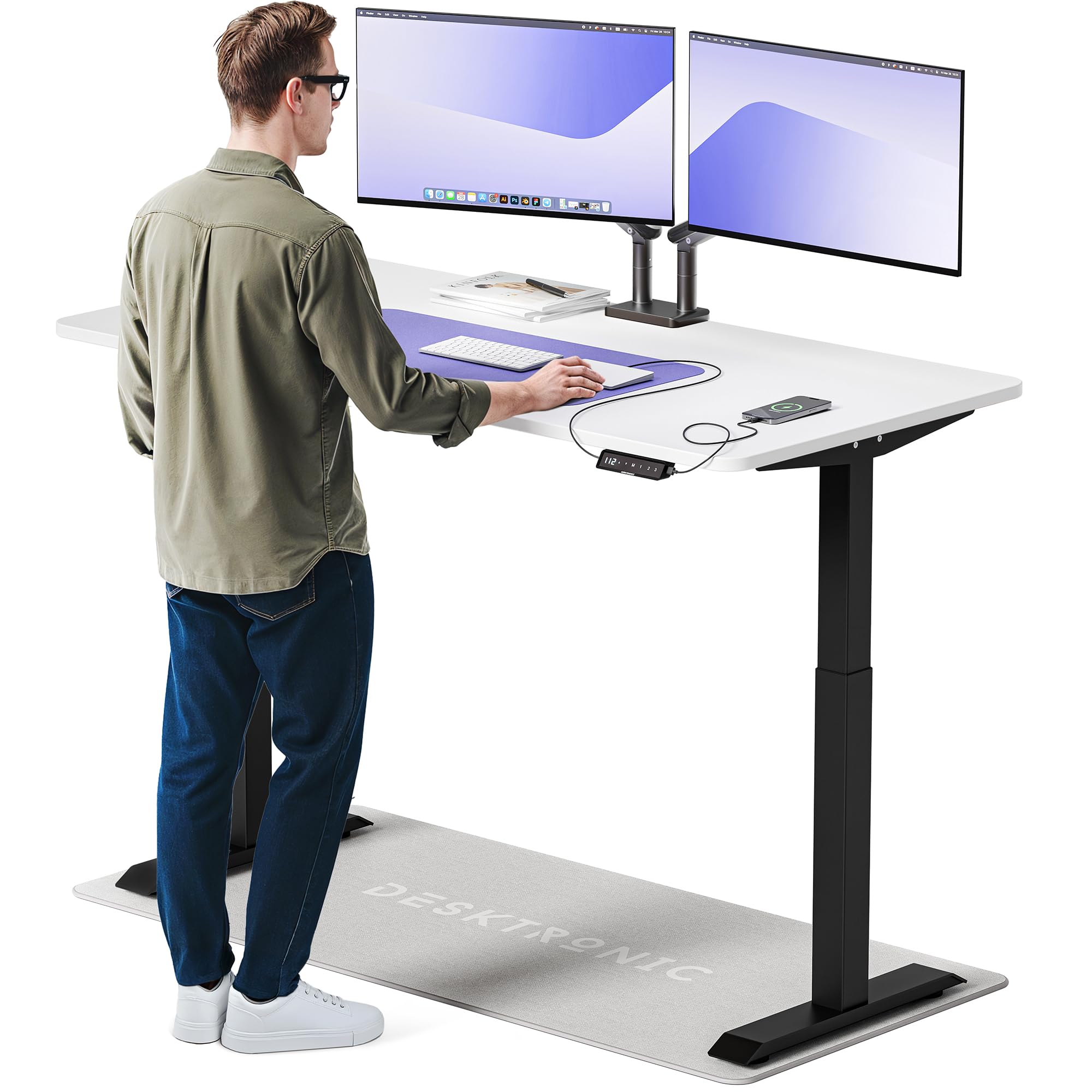 Desktronic Homeone Höhenverstellbarer Schreibtisch 160 × 80 cm – Elektrischer Schreibtisch Mit Zwei Elektrischen Motoren, Touchscreen-Steuerung Und Integrierten USB-a- Und USB-c-ladeanschlüssen