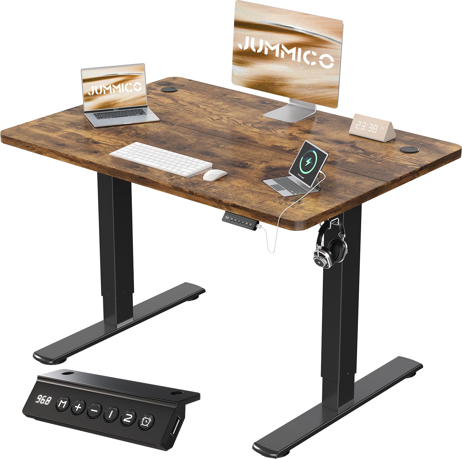 JUMMICO Höhenverstellbarer Schreibtisch mit USB-Ladeanschluss 120 x 60 cm, Schreibtisch Höhenverstellbar Elektrisch, Steh-Sitz Tisch Stehpult Verstellbarer Computertisch,Standing Desk,Weiß