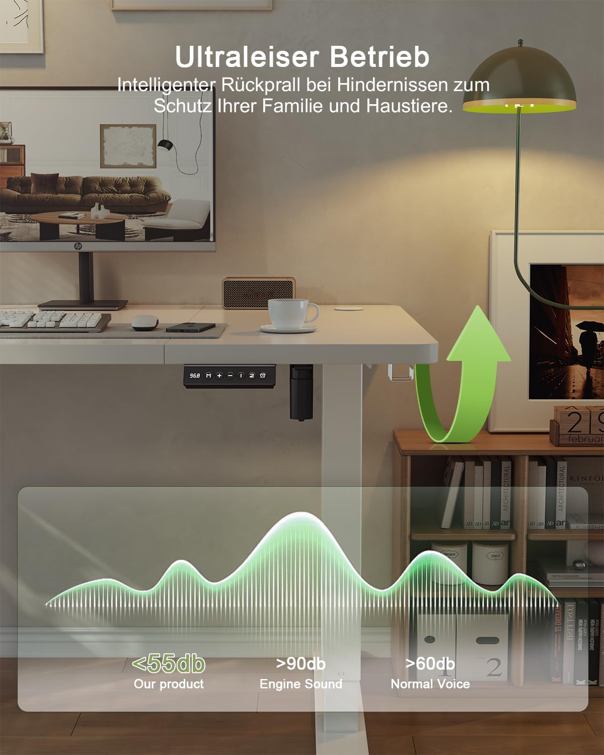 JUMMICO Höhenverstellbarer Schreibtisch mit USB-Ladeanschluss 120 x 60 cm, Schreibtisch Höhenverstellbar Elektrisch, Steh-Sitz Tisch Stehpult Verstellbarer Computertisch,Standing Desk,Weiß