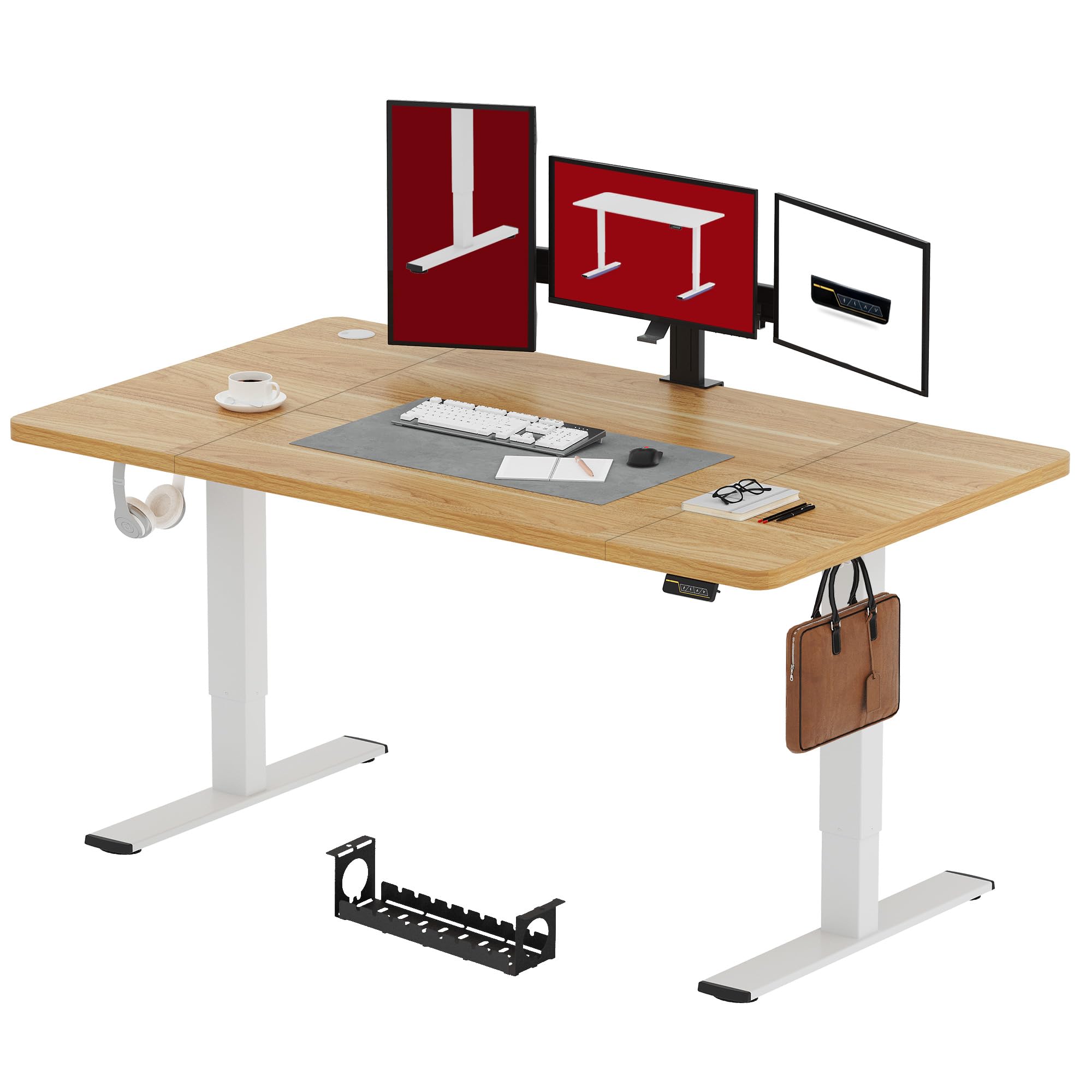 SANODESK Höhenverstellbarer Schreibtisch 110×54 cm – Kompakter Standing Desk mit praktischem Zubehör, ideal für kleine Räume, leise & sicher mit Anti-Kollisions-Schutz(Weiß)