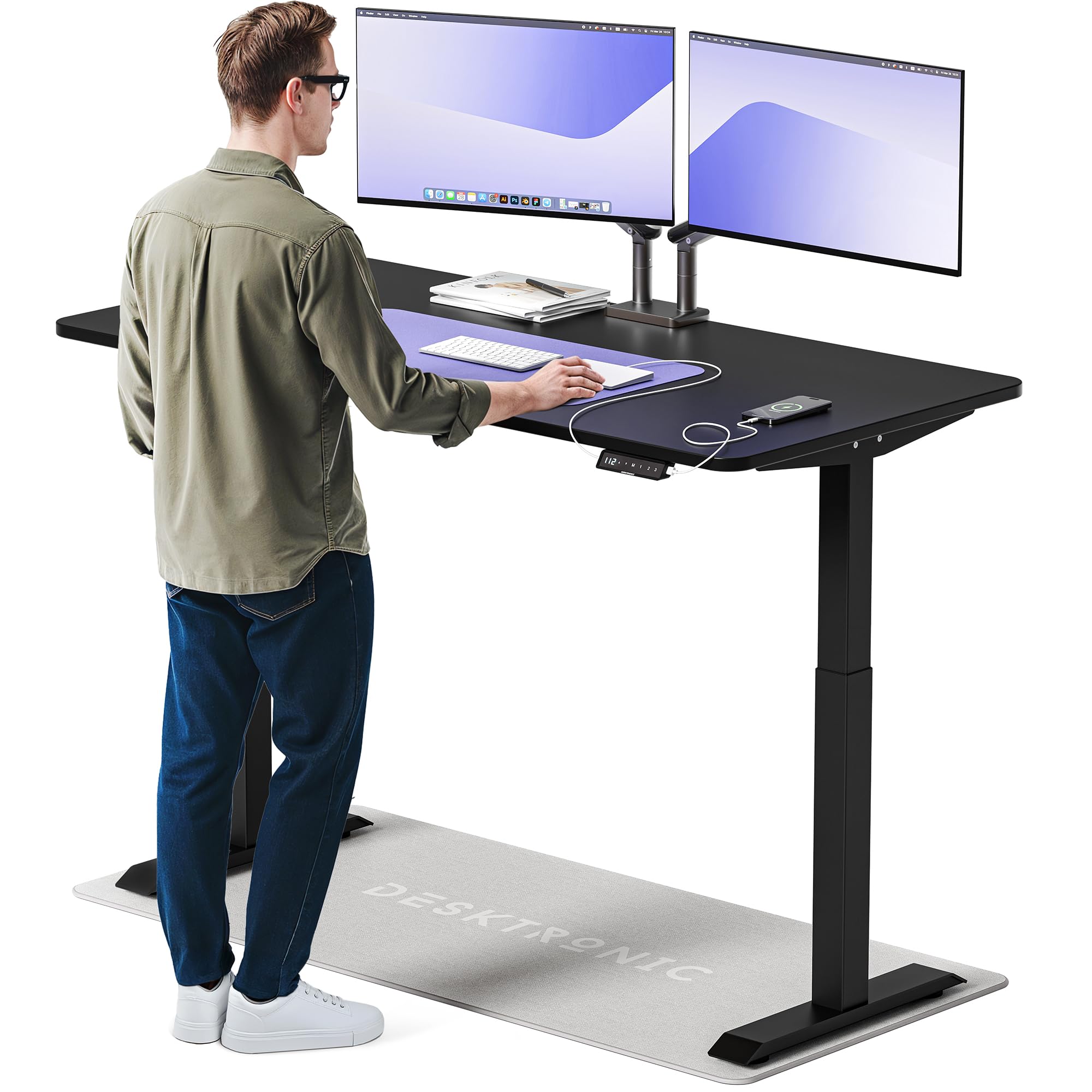 Desktronic Homeone Höhenverstellbarer Schreibtisch 160 × 80 cm – Elektrischer Schreibtisch Mit Zwei Elektrischen Motoren, Touchscreen-Steuerung Und Integrierten USB-a- Und USB-c-ladeanschlüssen