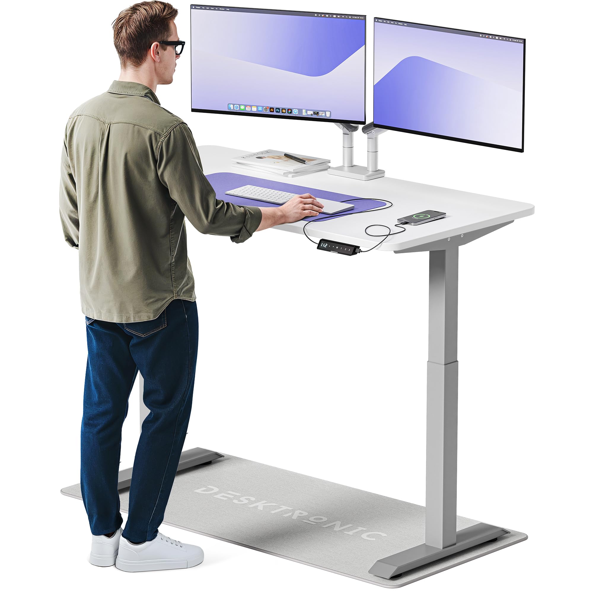 Desktronic Homeone Höhenverstellbarer Schreibtisch 160 × 80 cm – Elektrischer Schreibtisch Mit Zwei Elektrischen Motoren, Touchscreen-Steuerung Und Integrierten USB-a- Und USB-c-ladeanschlüssen