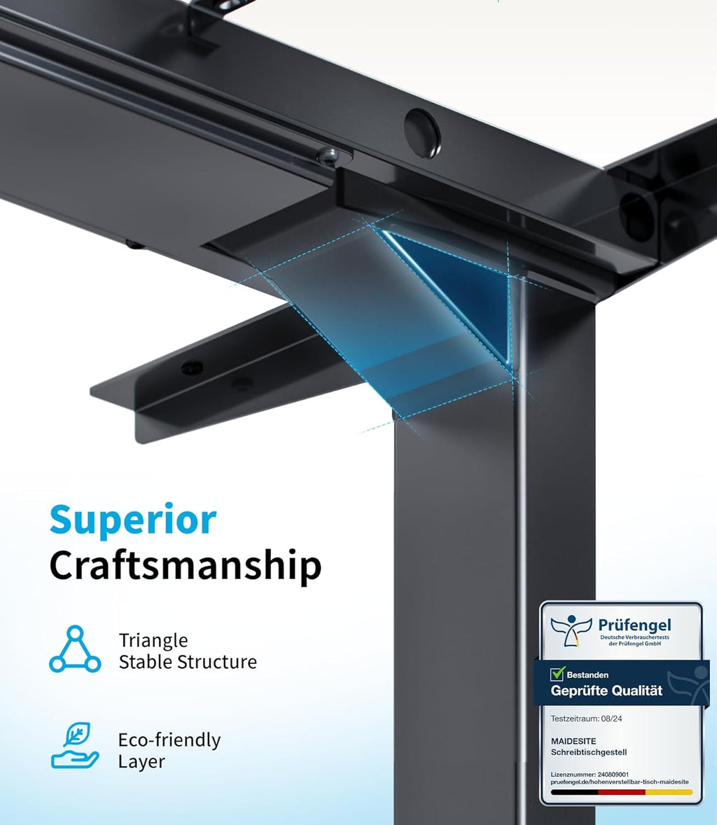 MAIDeSITe höhenverstellbarer Schreibtisch elektrisch mit 2 starken Motoren, tischgestell höhenverstellbar 3-stufige sowie auch 4 Memory-Steuerung mit Sitz-Steh-Erinnerungs - T2 Pro Plus